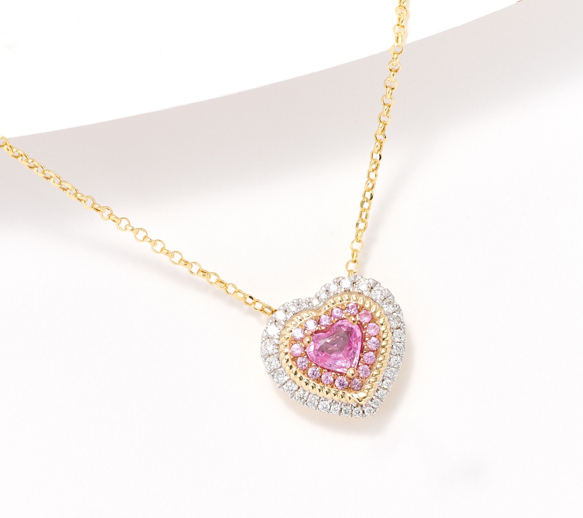 KALLATI Pink Sapphire Heart Necklace, 14K Gold