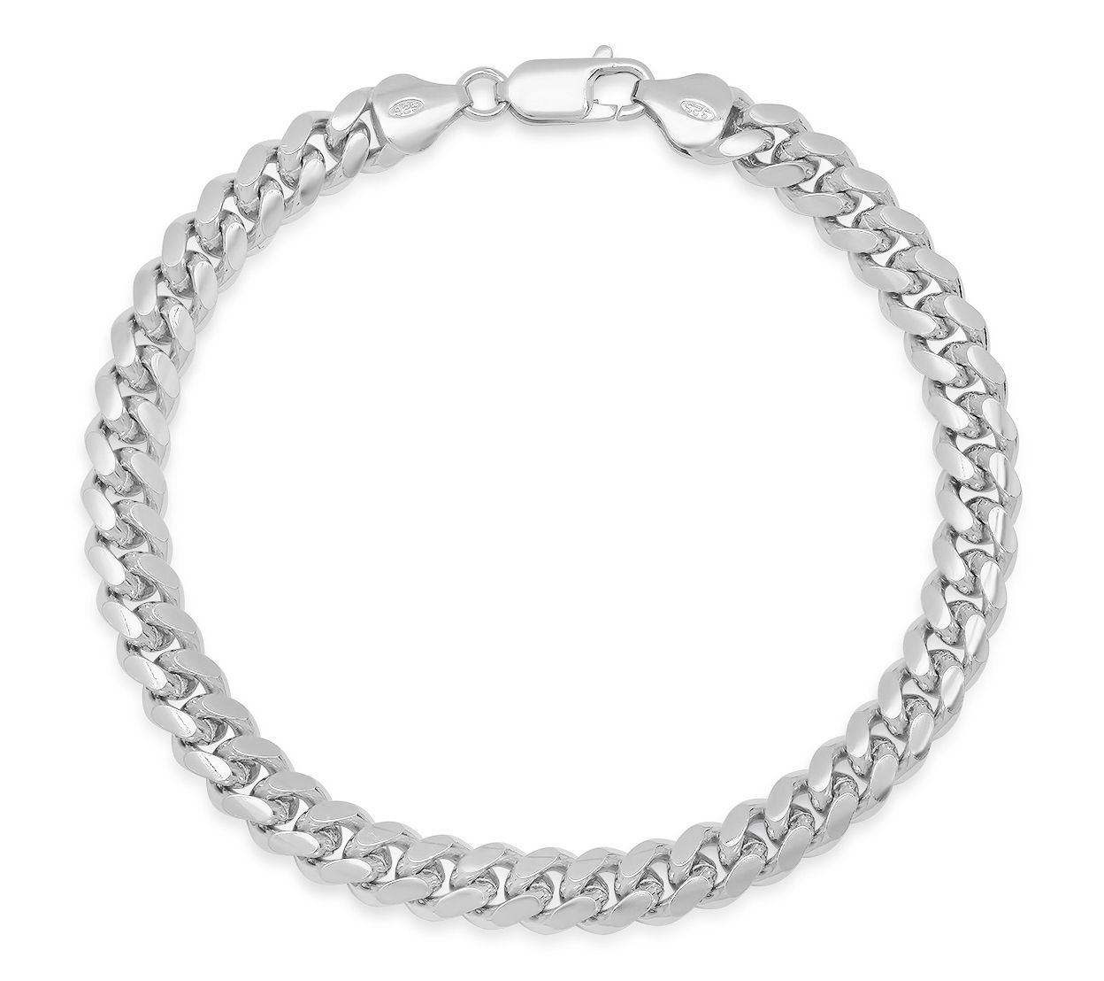 Silver Style Polished Curb Link Chain Bracelet,Sterling