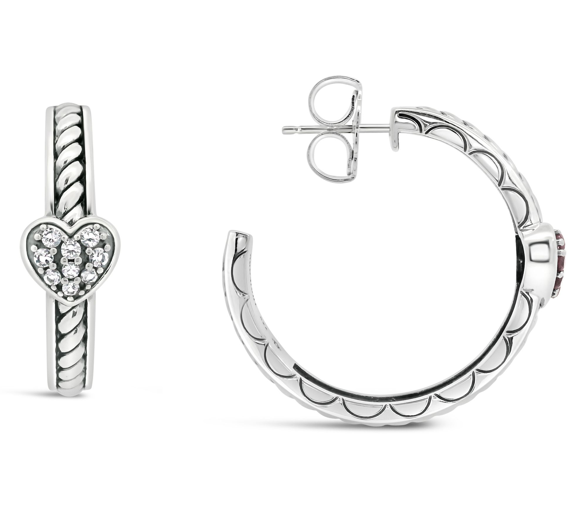 Elyse Ryan Sterling White Topaz Pave Heart HoopEarrings