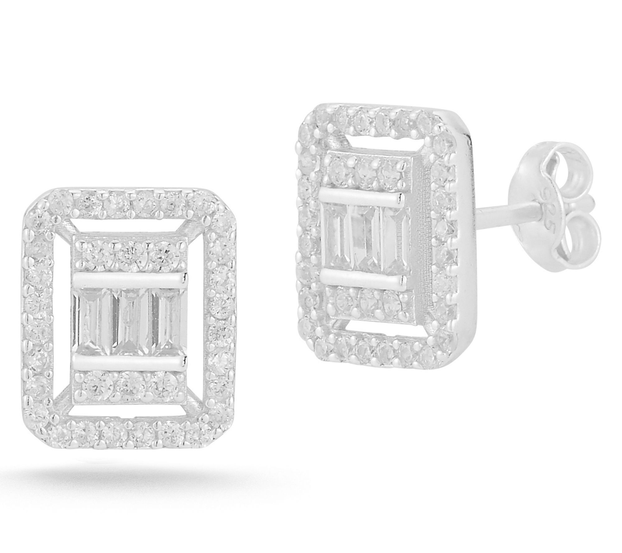 Sterlina Silver Pave Rectangular Stud Earrings,Sterling