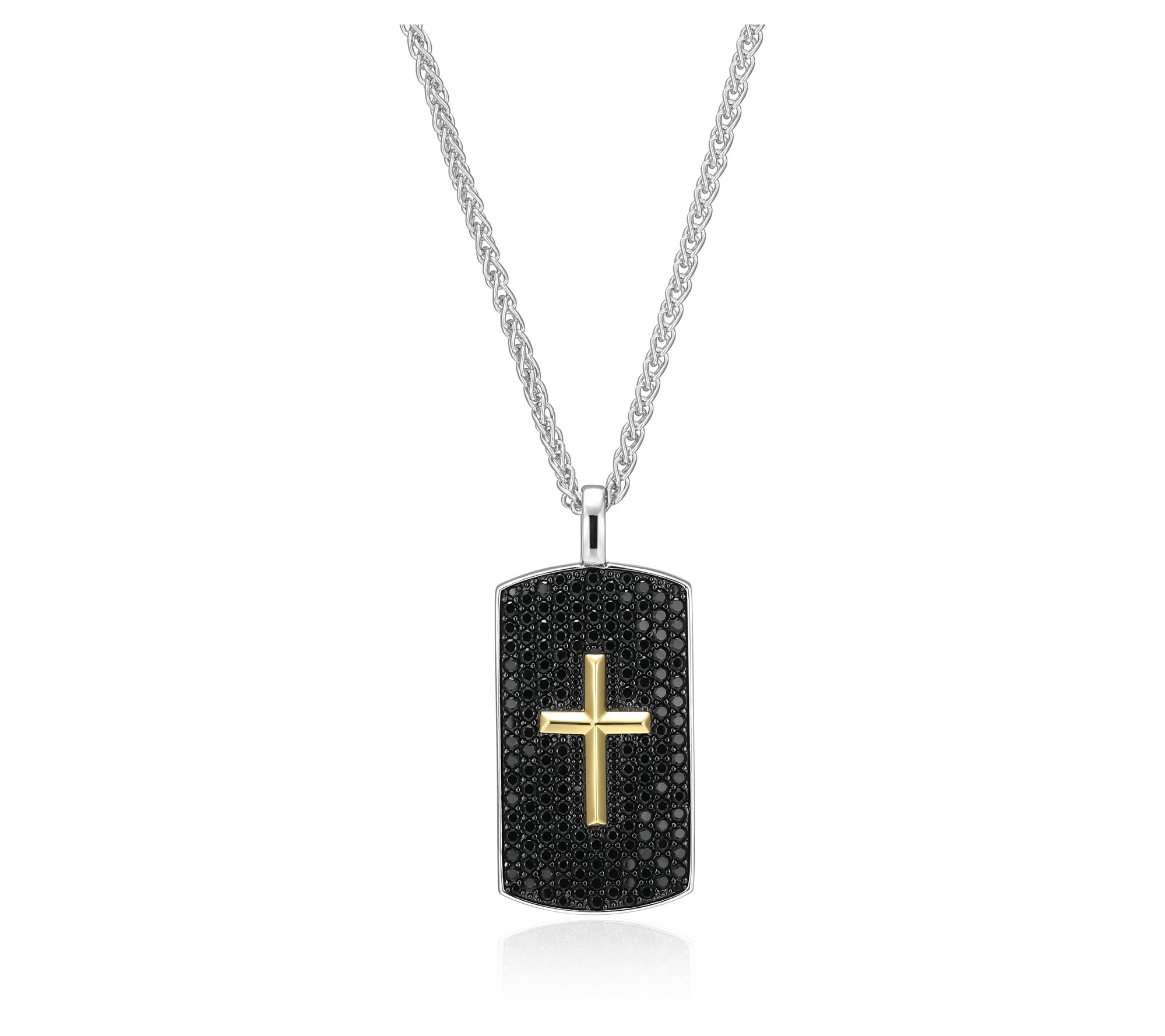 Men's Sterling Black Spinel Cross Dog Tag Pendant w/ Chain