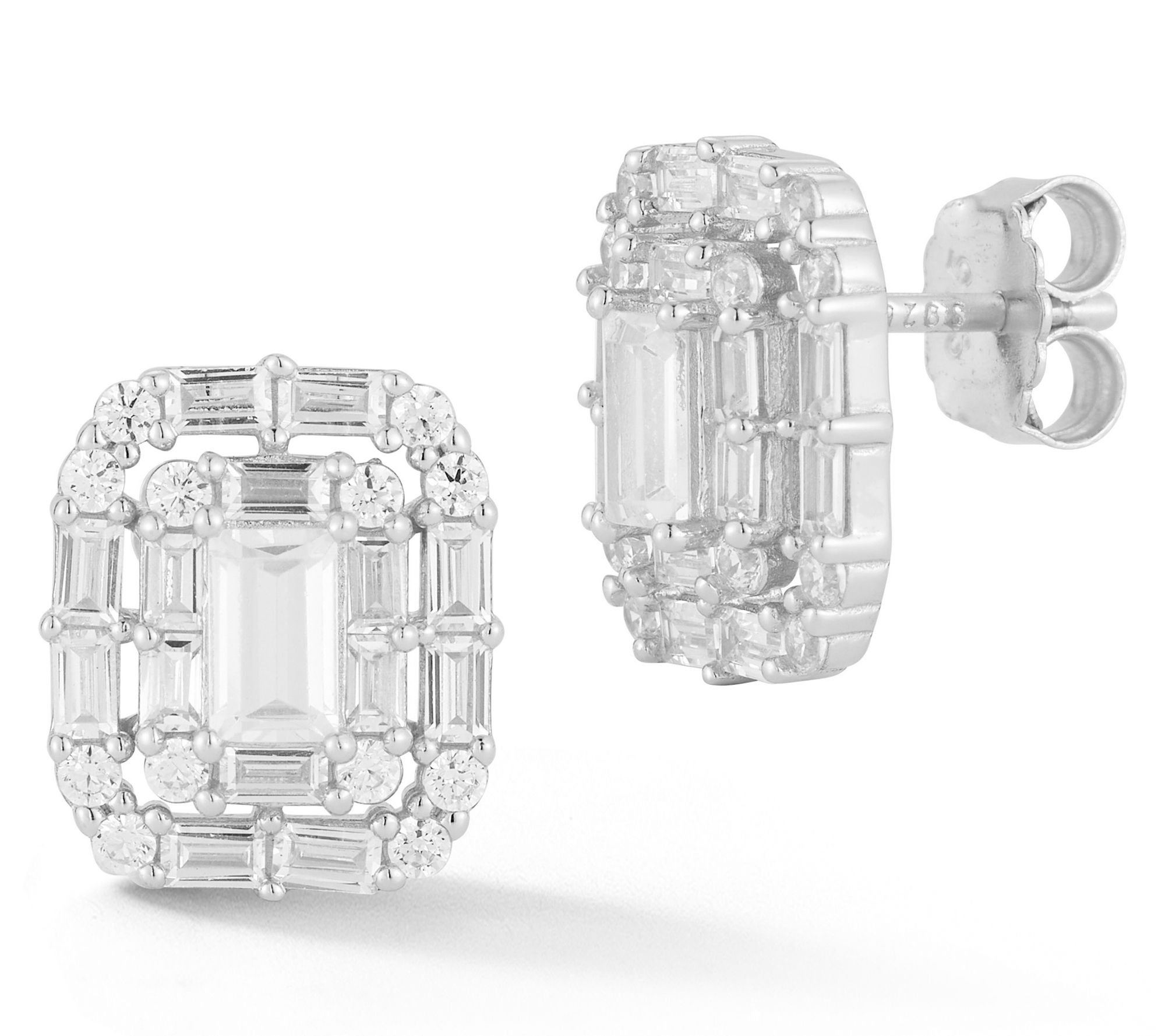 Rachel Zoe Pave Baguette Stud Earrings, Sterling Silver