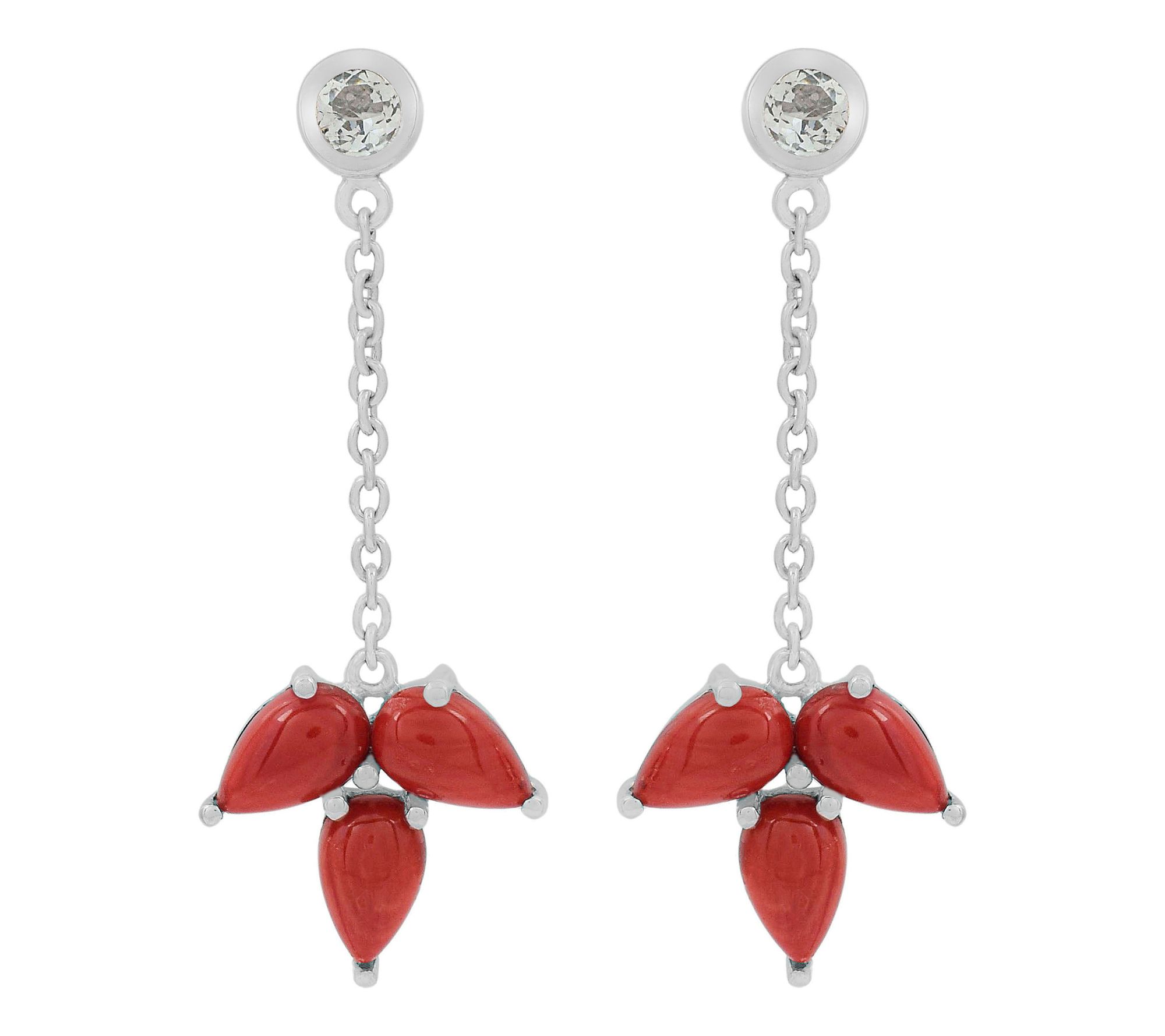 Affinity Gems Red Dyed Bamboo & White Topaz Earrings, Sterling