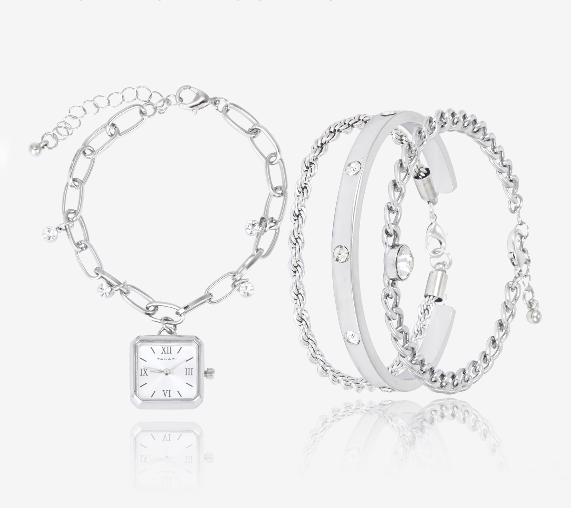 Tahari Women's Silvertone 4 Piece Bracelet & Watch Set