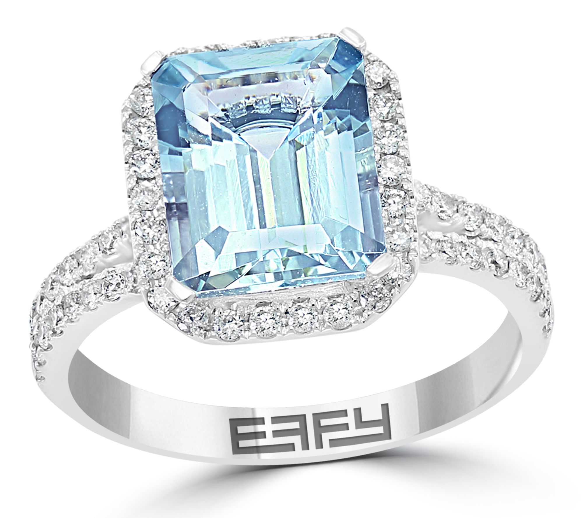 Effy Aquamarine & Diamond & Halo Ring, 14K White Gold