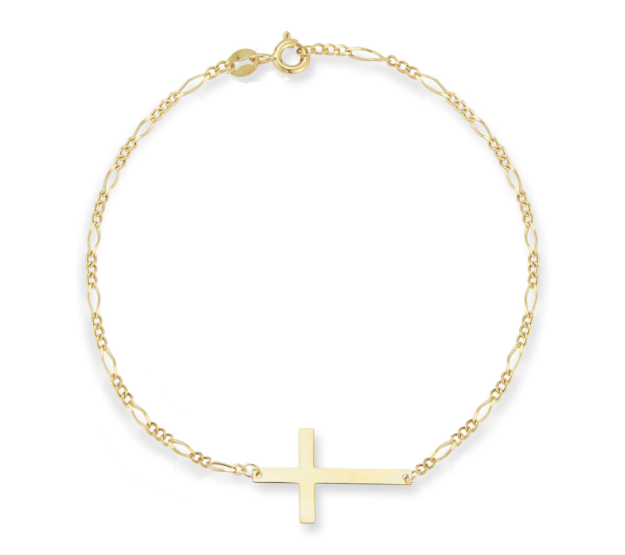 Italian Gold Sideways Cross Figaro Bracelet, 14K