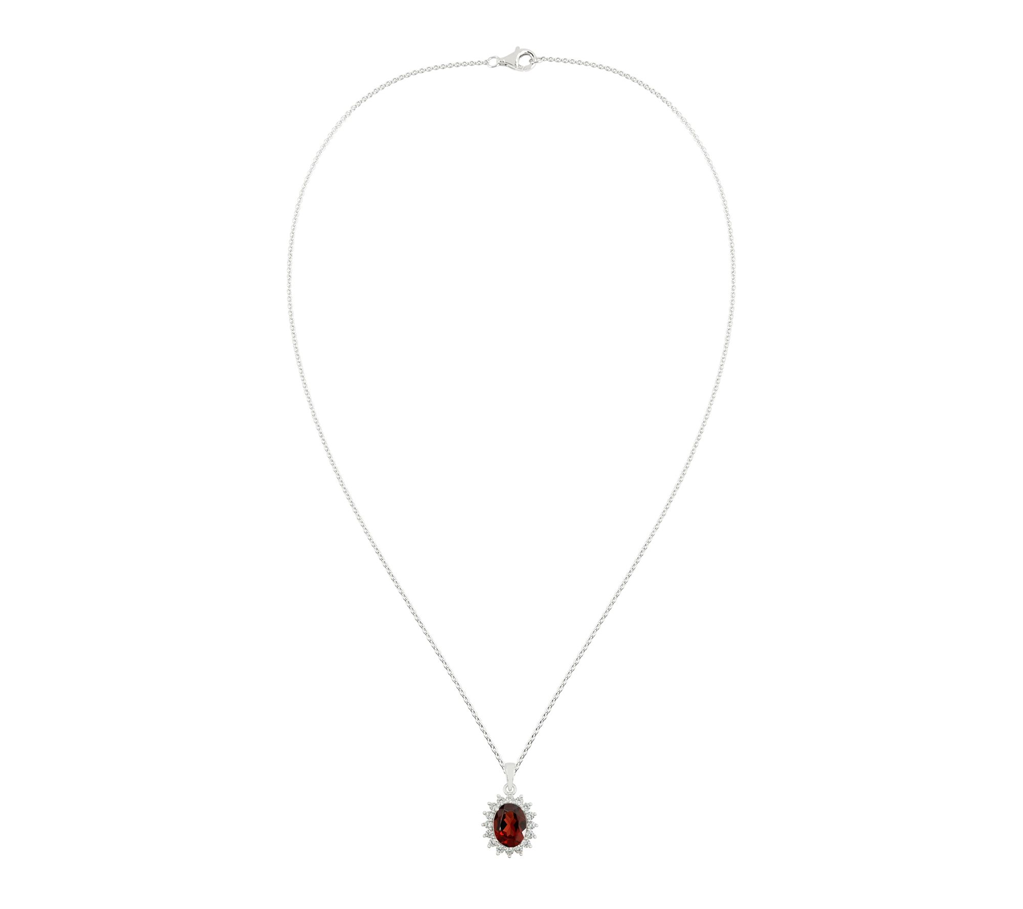 Diamonique & Garnet Halo Pendant w/ Chain, Sterling Silver - QVC.com