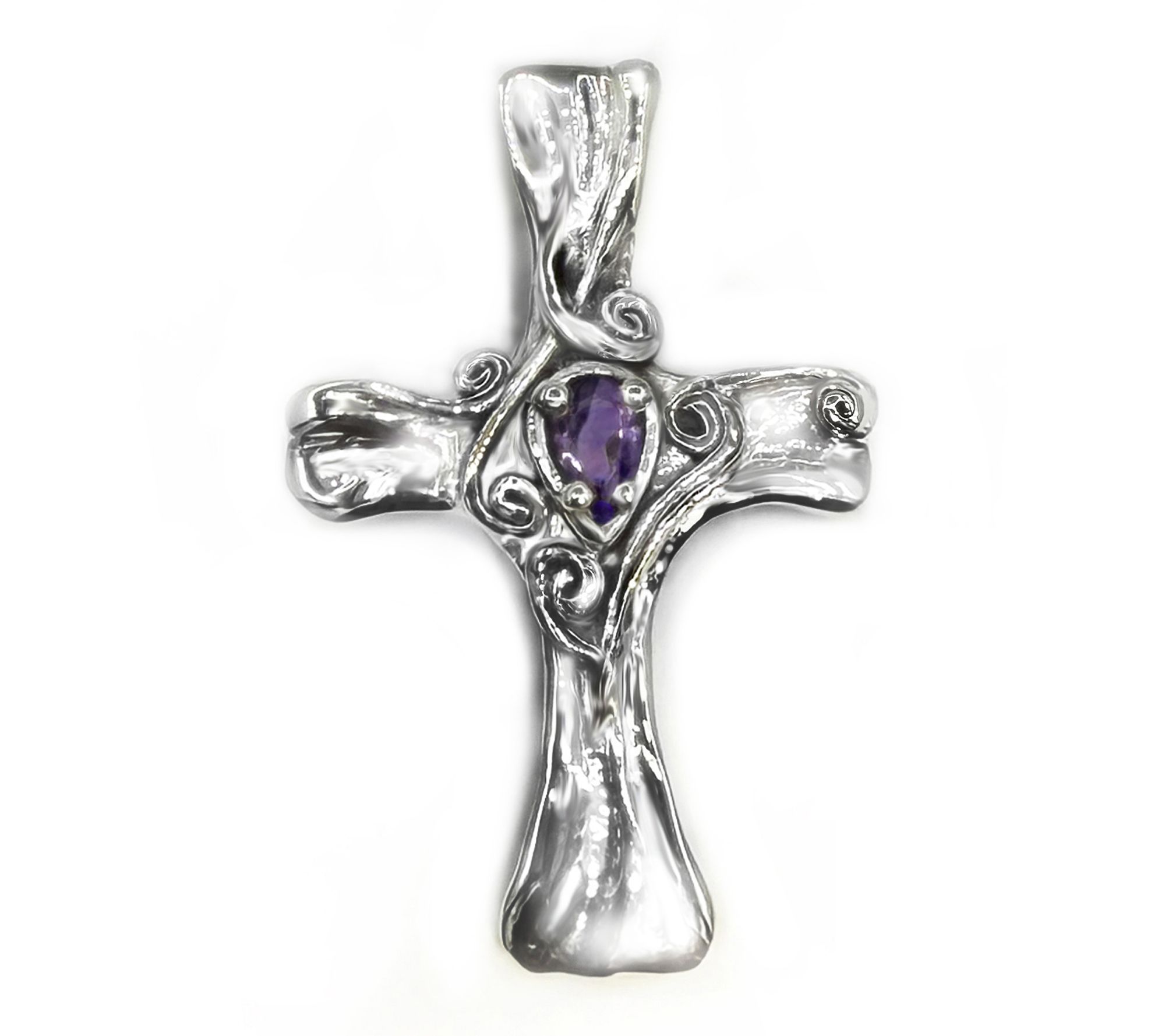 Hagit Sterling Silver Gemstone 'Embroidered' Cross Pendant