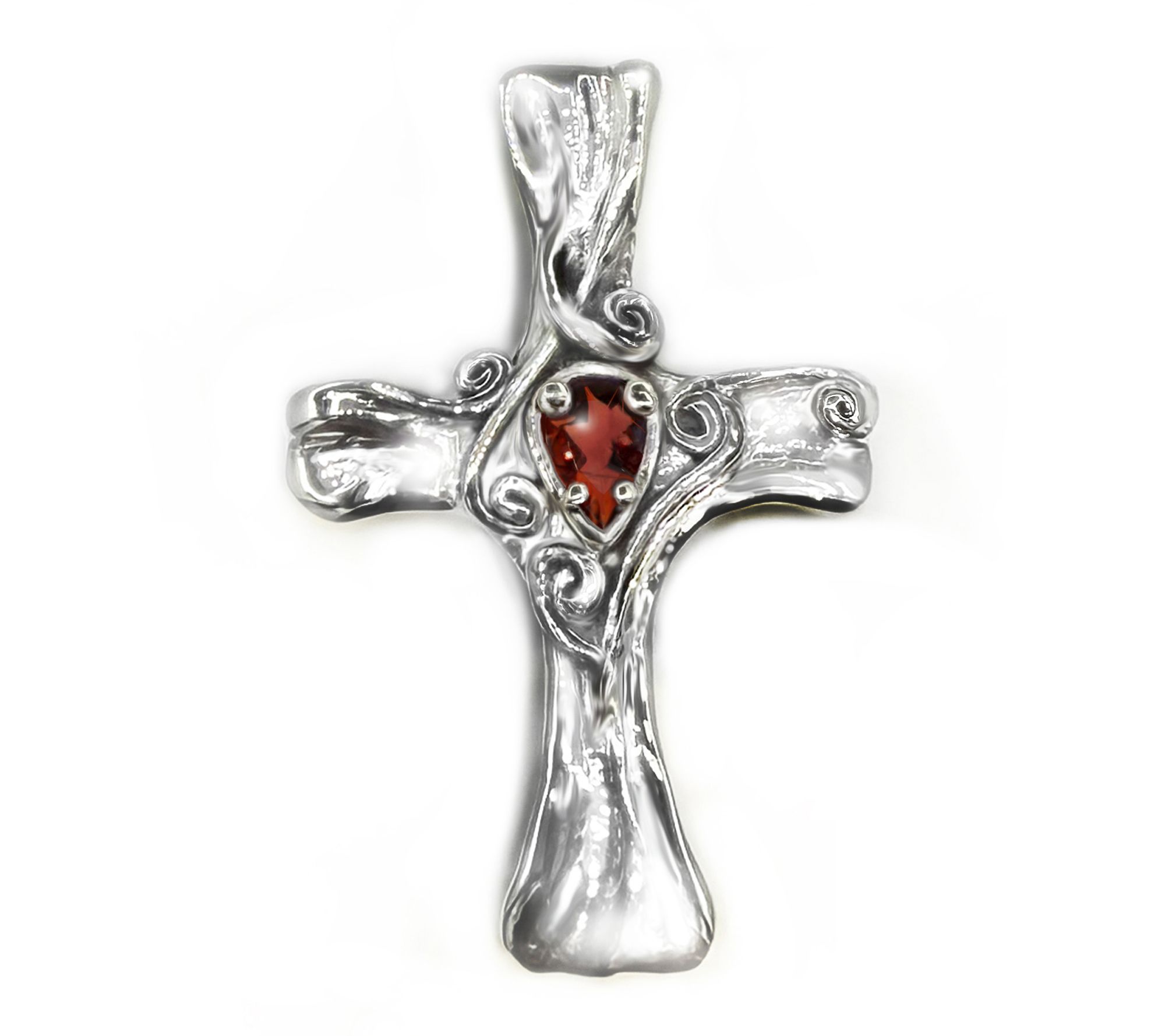 Hagit Sterling Silver Gemstone 'Embroidered' Cr oss Pendant