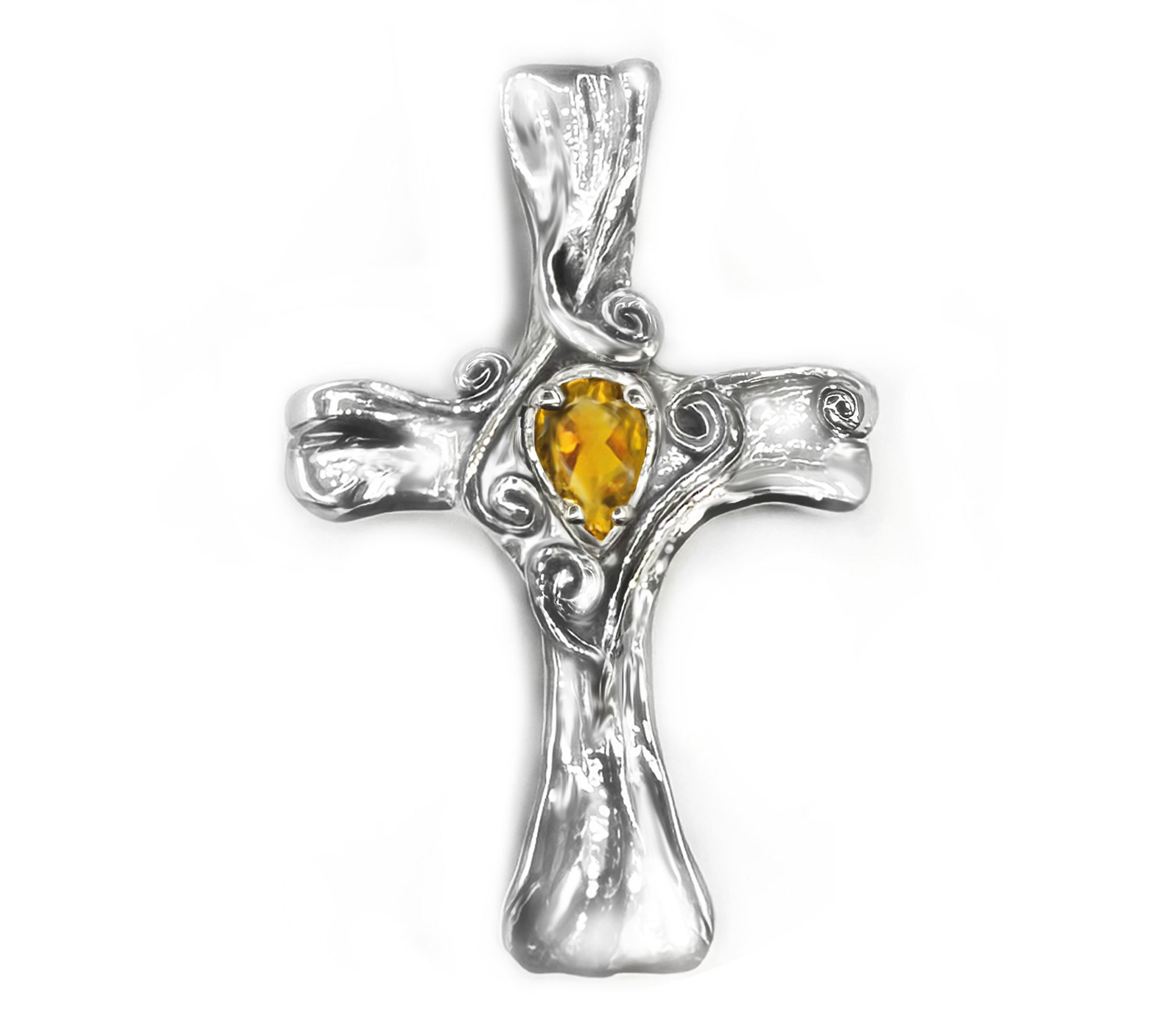 Hagit Sterling Silver Gemstone 'Embroidered' Cross Pendant