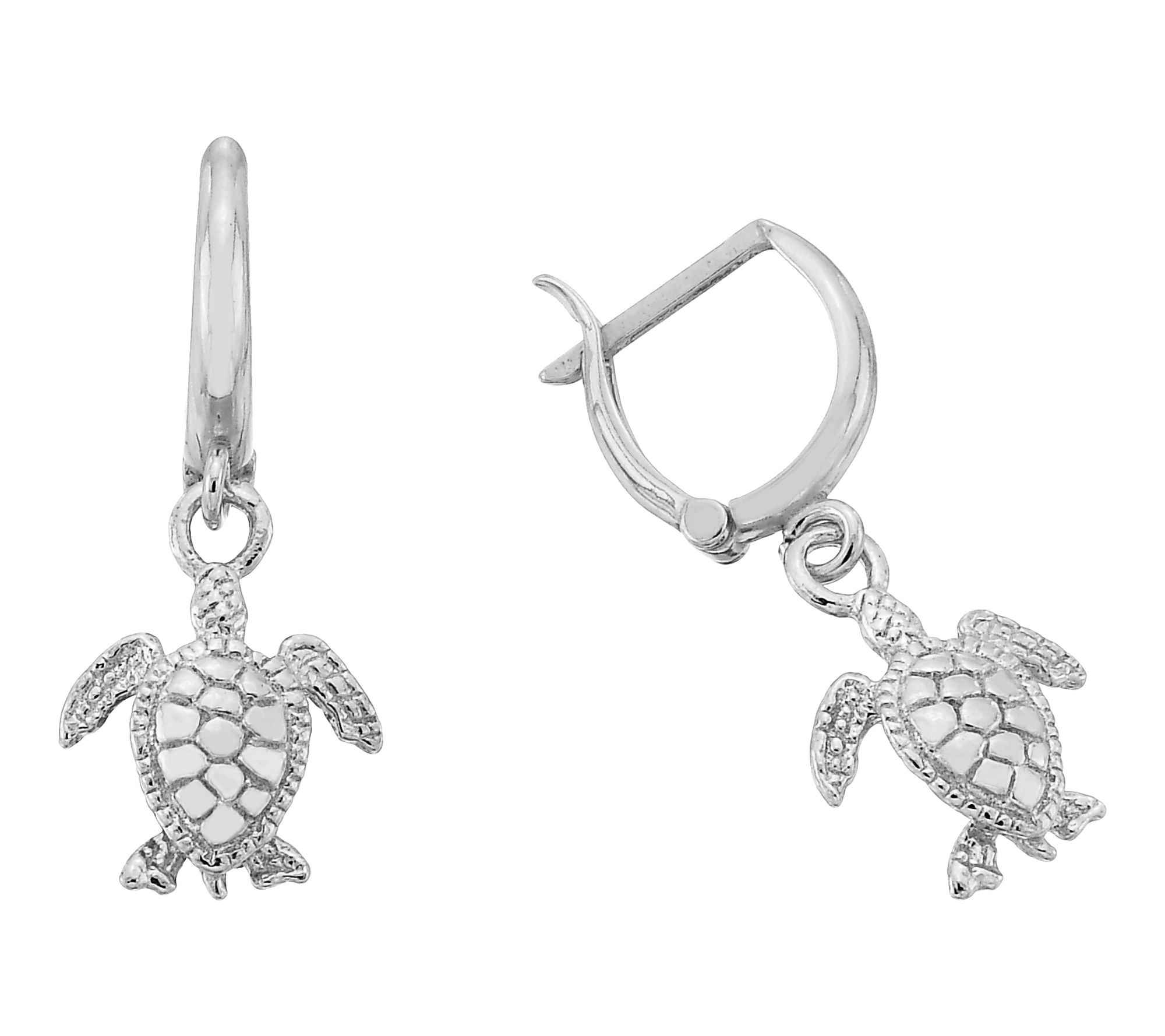 Silver Style Turtle Charm Hoop Earrings, Sterling