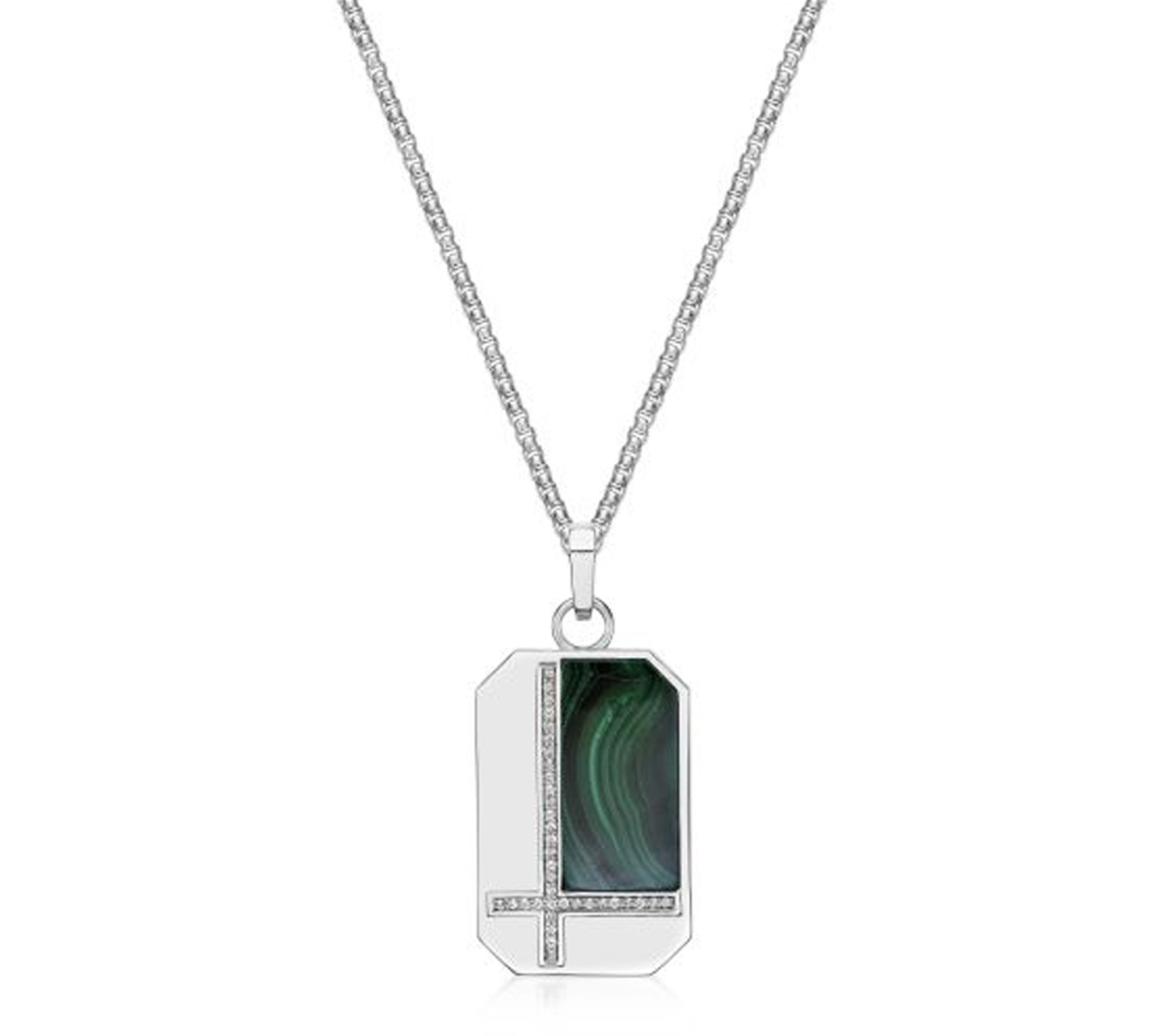 LYNX Men's Ster ling Silver Mul ti- Gemstone Do g Tag w/ Chain