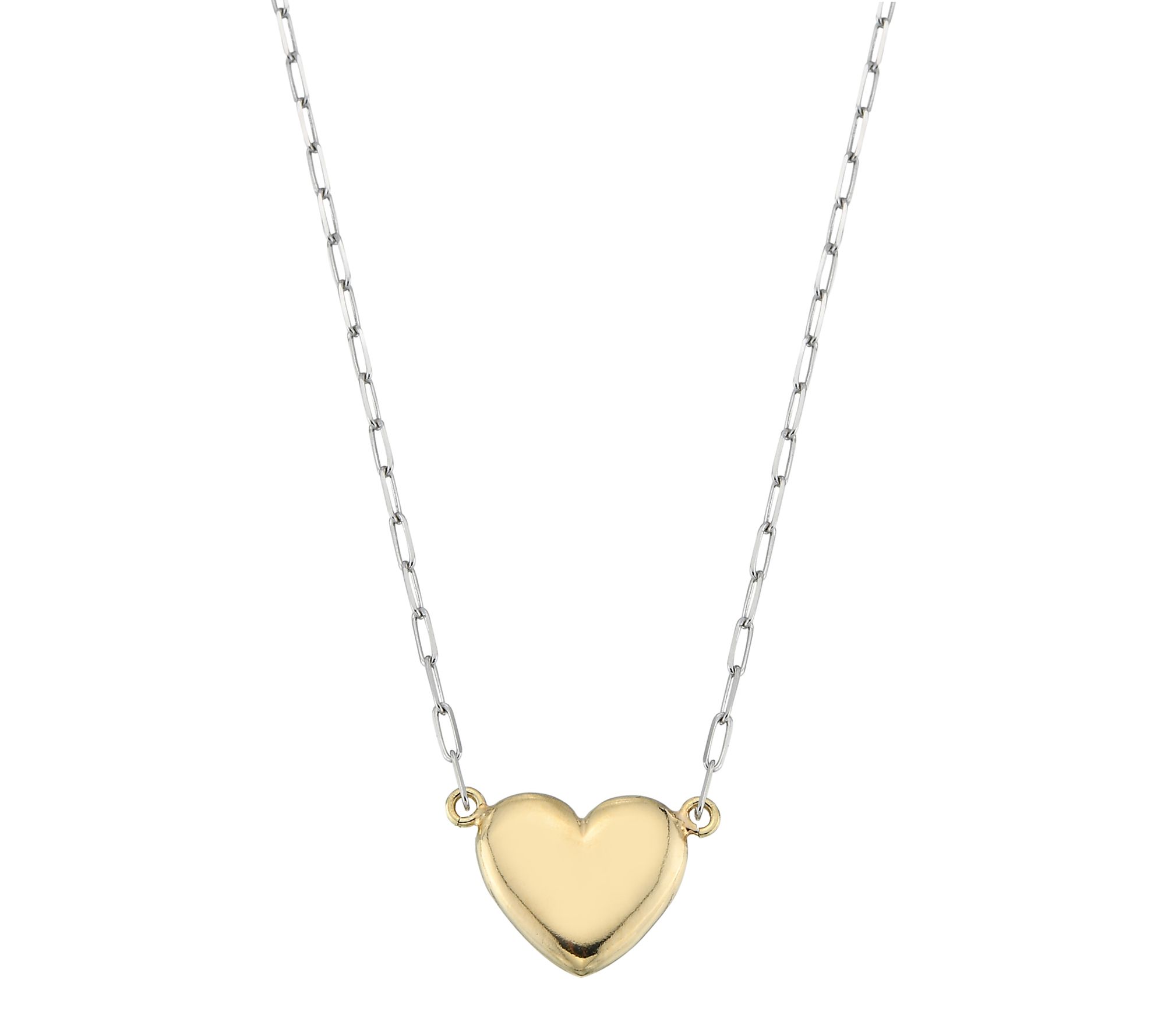 Silver Style Two-Tone Puffy Heart Necklace, Sterling Silver