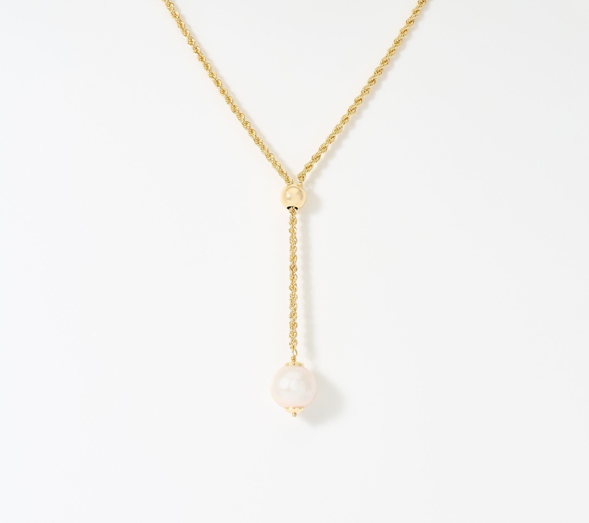 Honora Bronze Cultured Pearl Ming Y-Drop Design Rope Chain Necklace