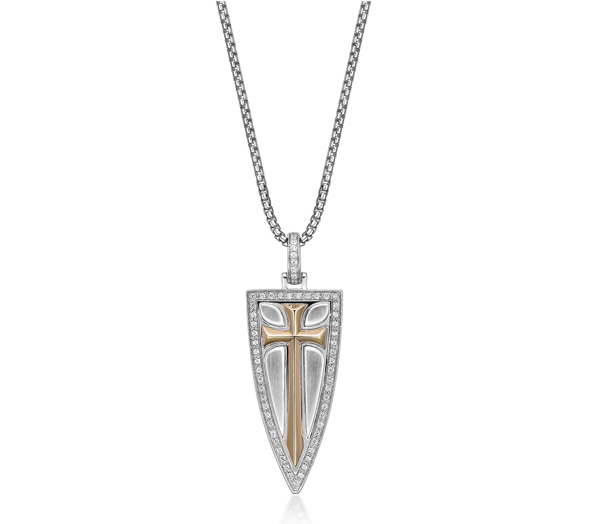 LYNX Men's Diamond Cross Shield Pendant w/ Chain, Sterling