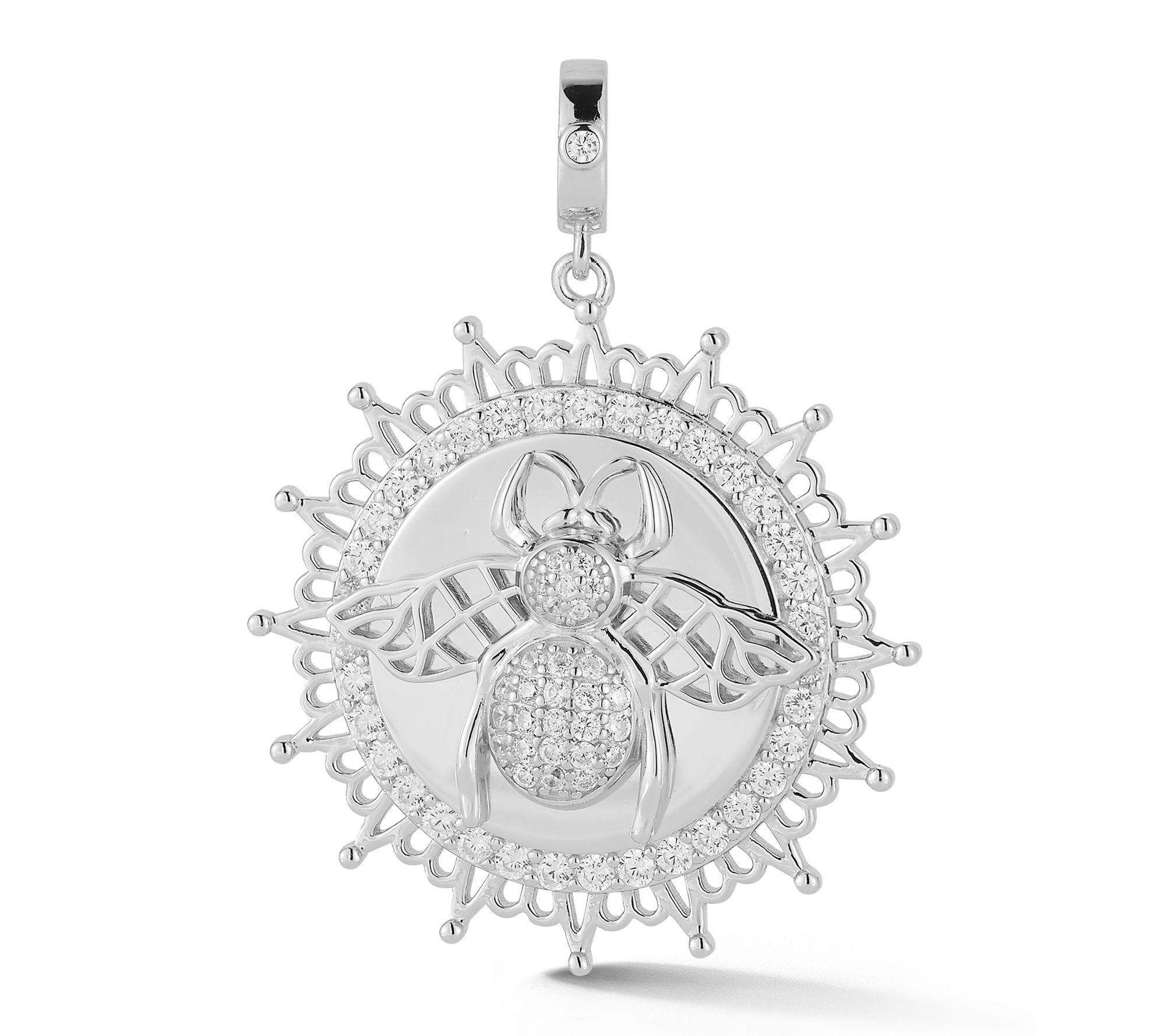Sterlina Silver Pave Bee Medallion Pendant, Sterling