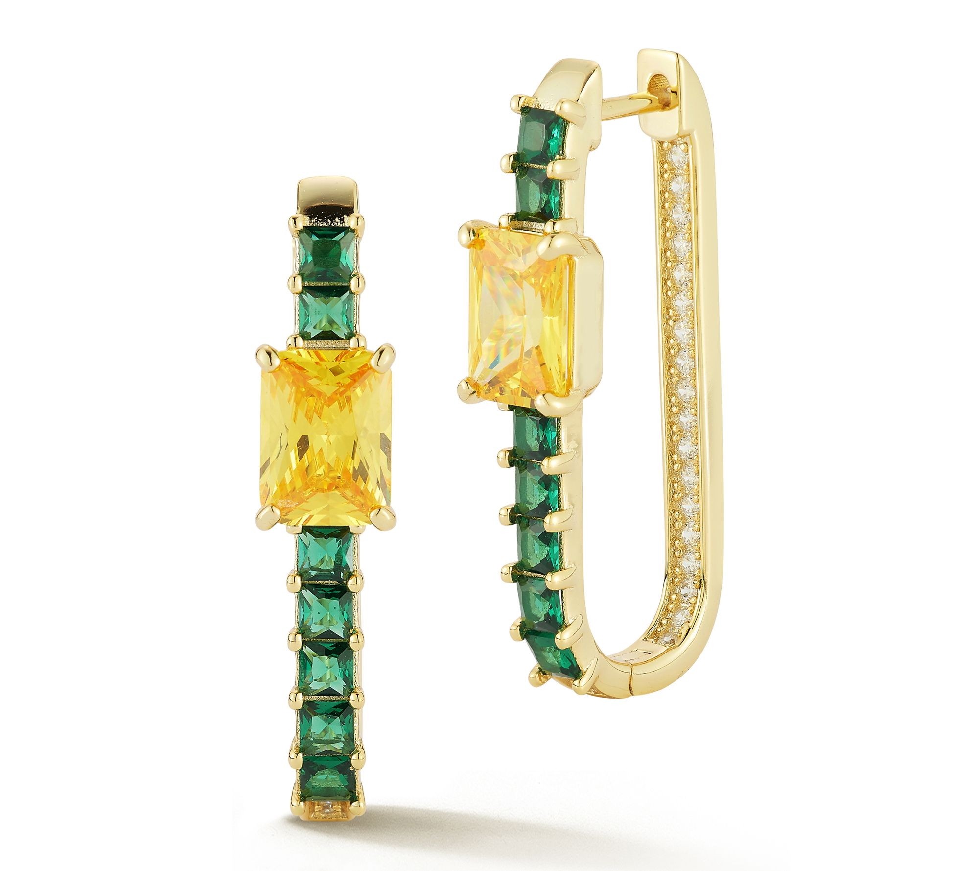 Sterlina Silver Yellow & Green Oval Hoop Earrings, Sterling