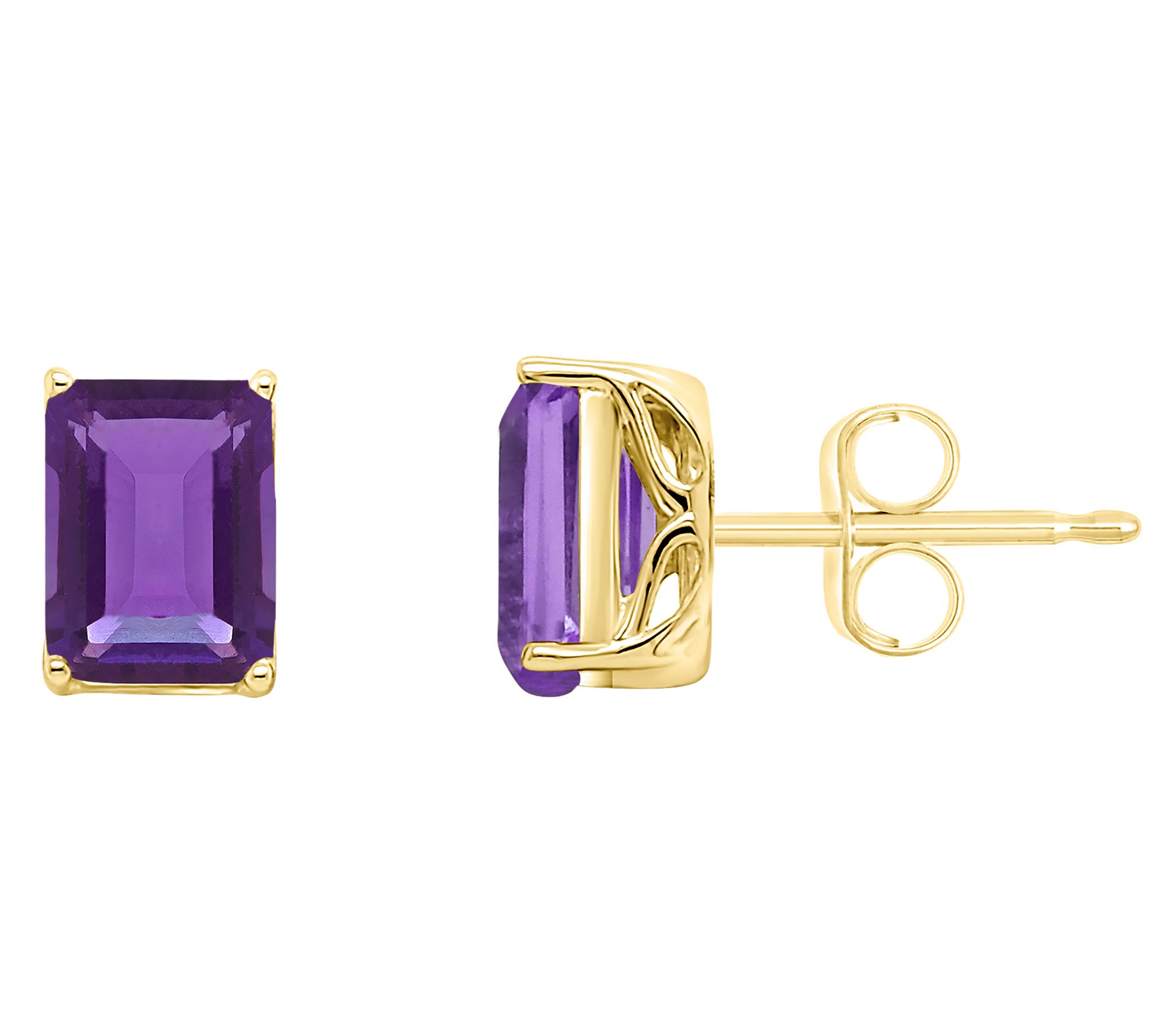 14K 8x6mm Emerald Cut Amethyst Gemstone Stud Earrings