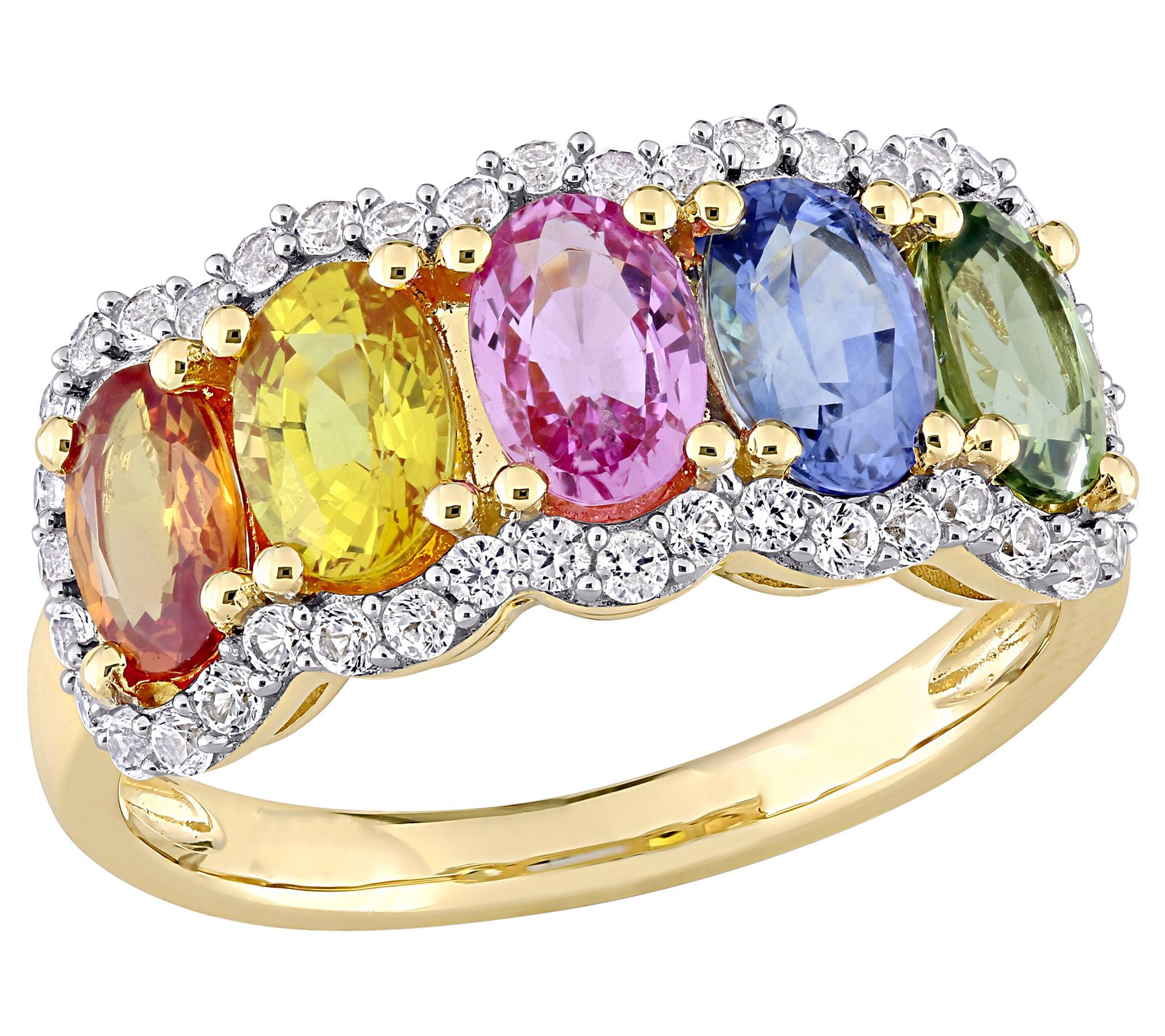 Multi Sapphire Eternity Light Gemstone 14k Yellow Gold Birthstone Ring Size 7