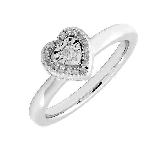 Simply Stacks Sterling Diamond Heart Ring withShining Center - QVC.com