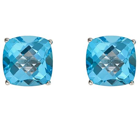 Gemstone Check-Top Cushion Stud Earrings, Sterling Silver
