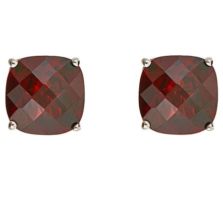 Gemstone Check-Top Cushion Stud Earrings, Sterling Silver