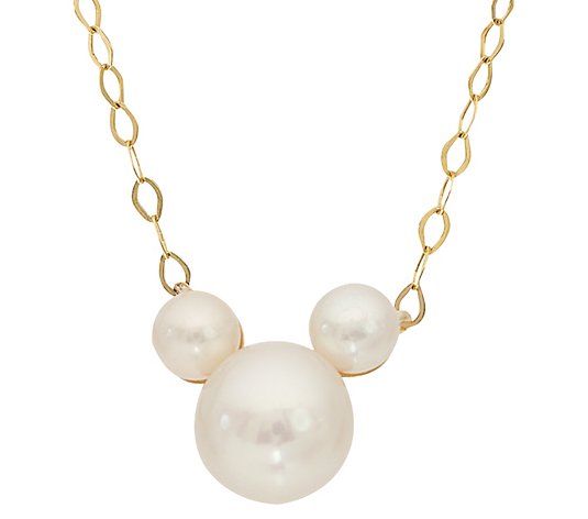 Disney Mickey Mouse Cultured Pearl Necklace, 14K Gold