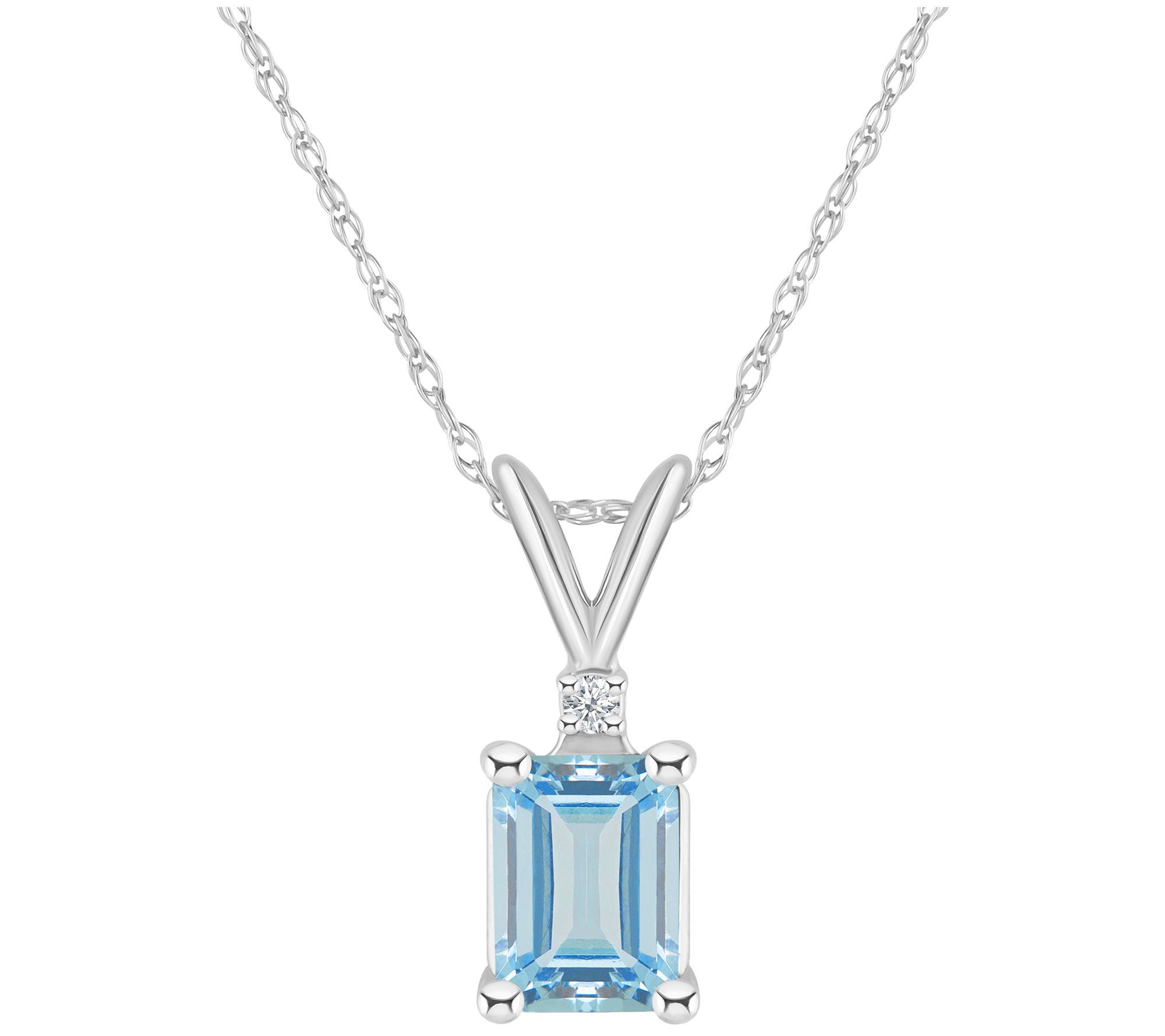 14K 0.90 cttw Aquamarine & Diamond Accent Pendant w/ Chain