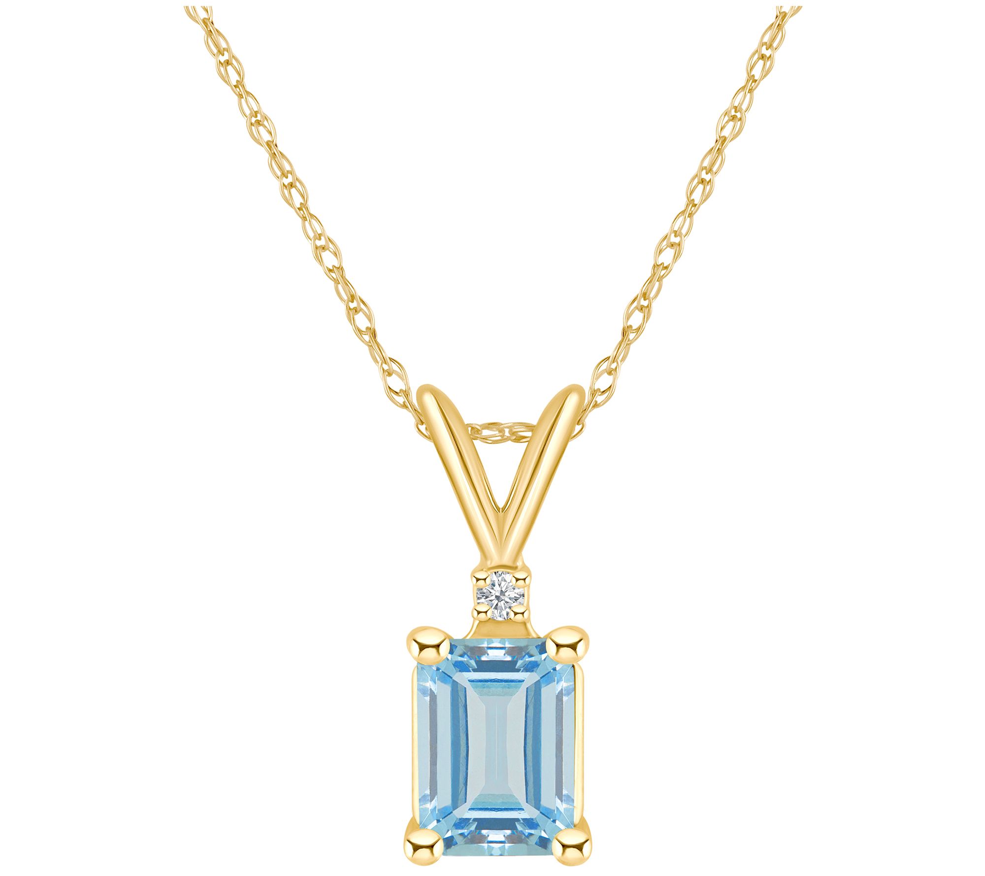 14K 0.90 cttw Aquamarine & Diamond Accent Pendant w/ Chain