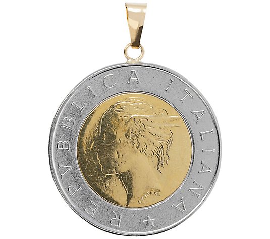 Italian Gold Centennial 500 Lire Coin Pendant,14K Gold