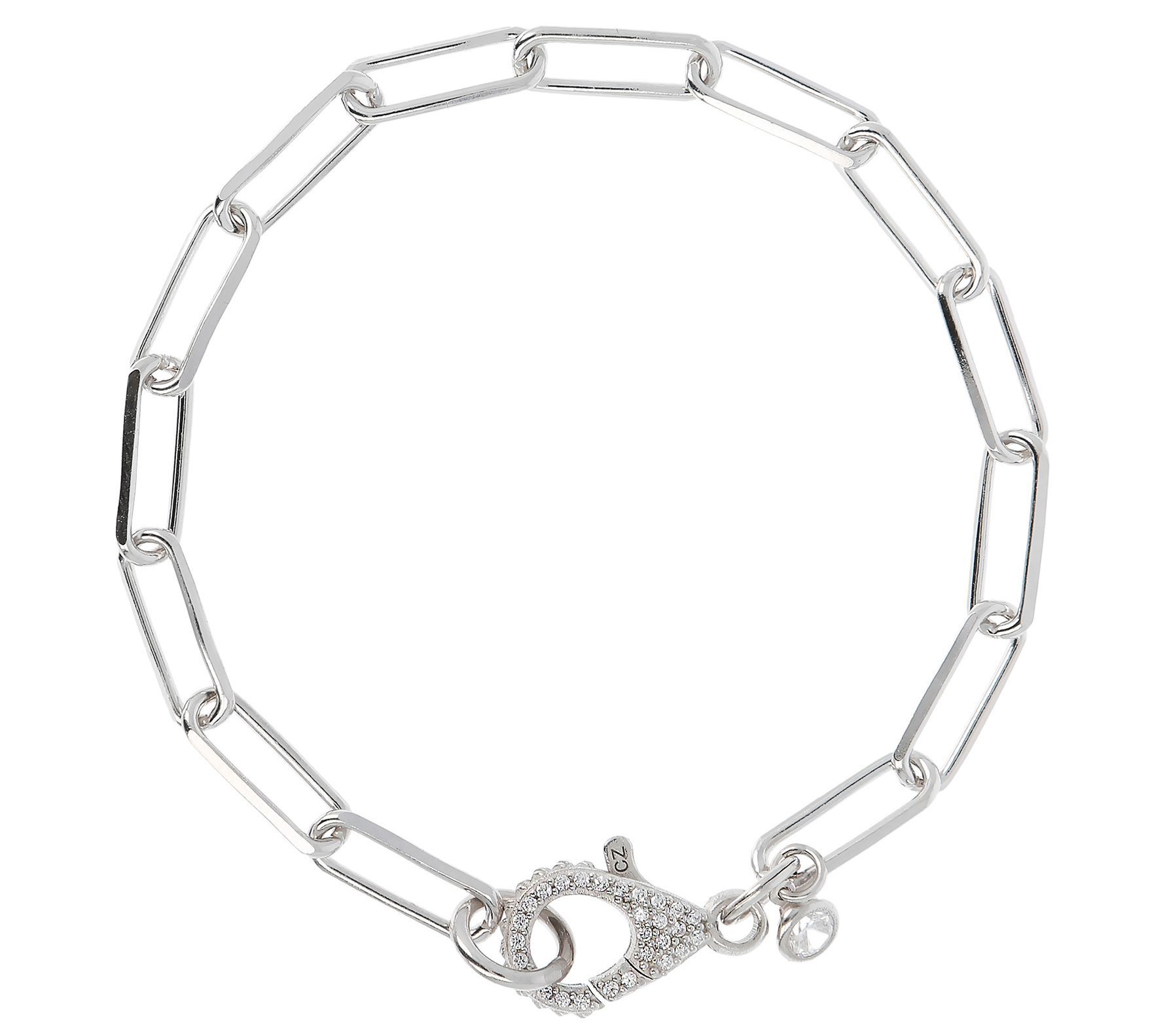 Diamonique Paperclip Link Bracelet, Sterling Si lver