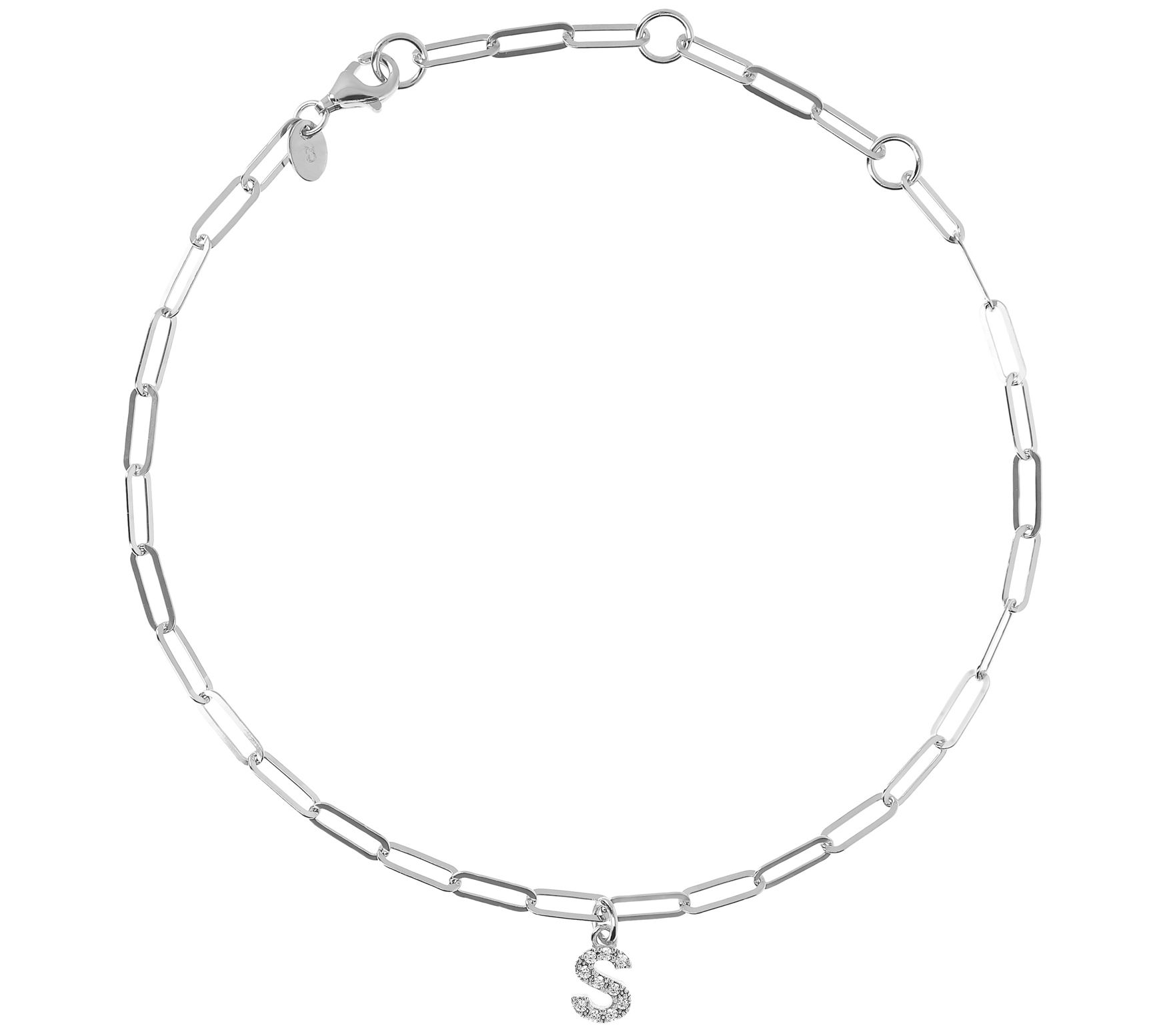 Diamonique Initial Paperclip Link Ankle Bracele t, Sterling