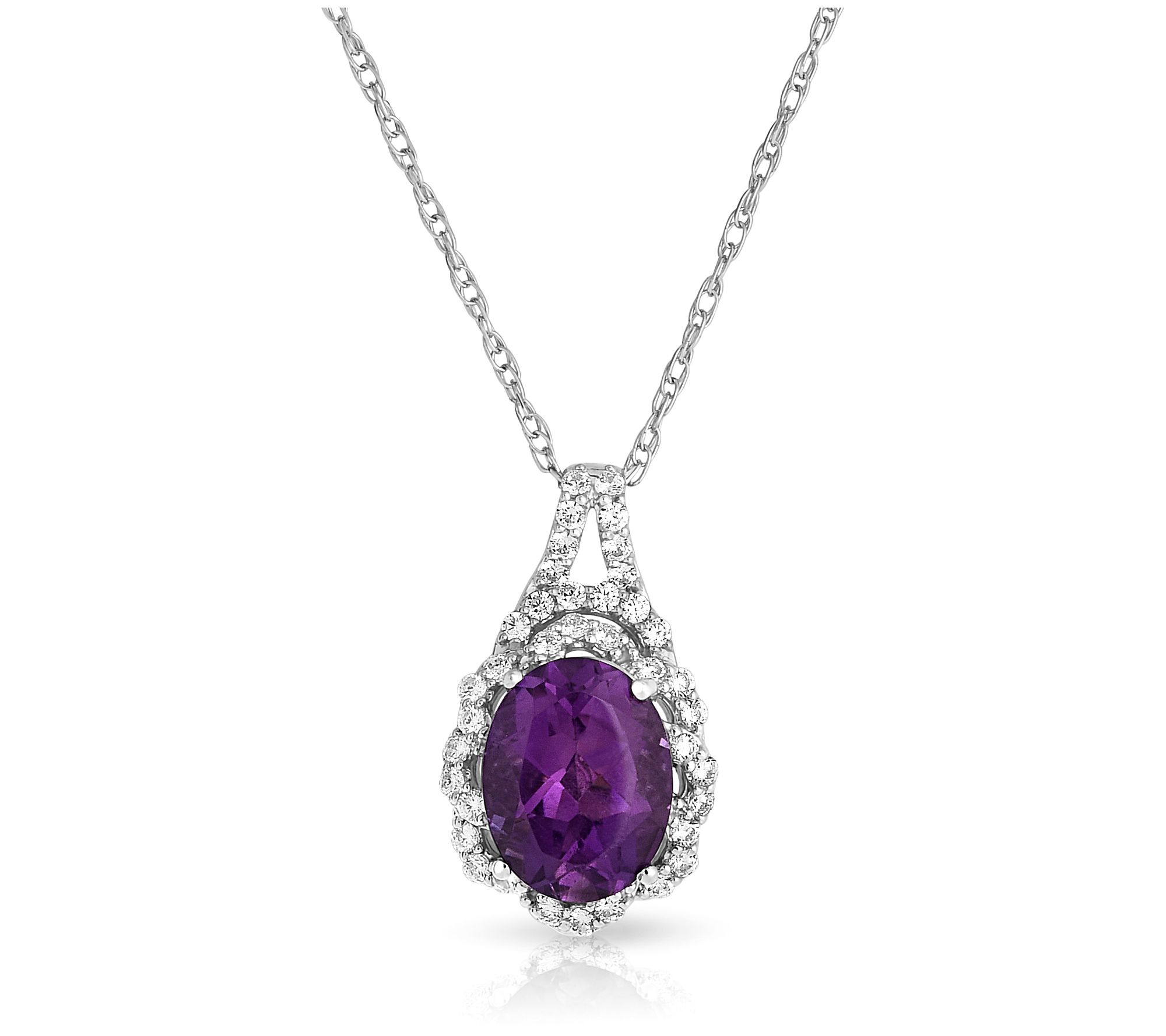 Affinity Gems Amethyst & Diamond Pendant w/ Cha in, 14K Gold