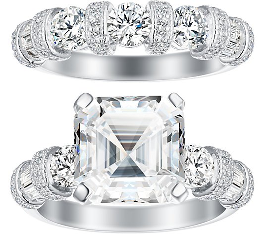 Diamonique 2-Piece Asscher-Cut Bridal Ring Set,Sterling