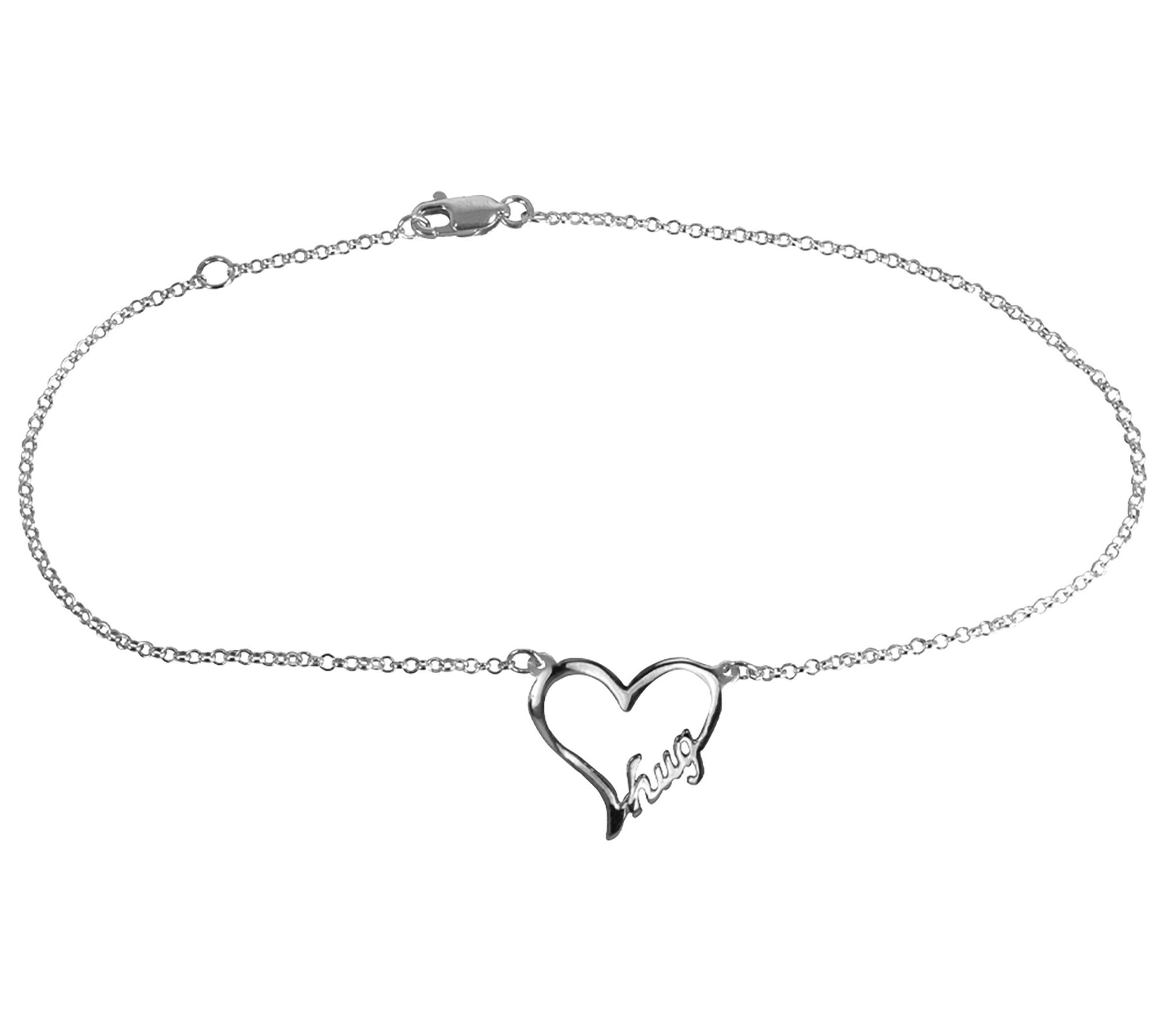 Sterling Silver Hug Open Heart Anklet