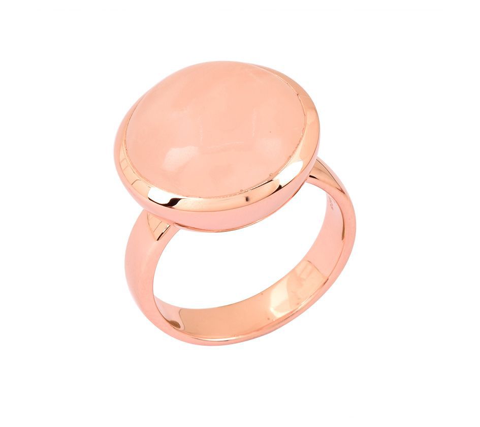 Affinity Gems Rose Quartz Cabochon Ring, 14K Rose Gold Plated