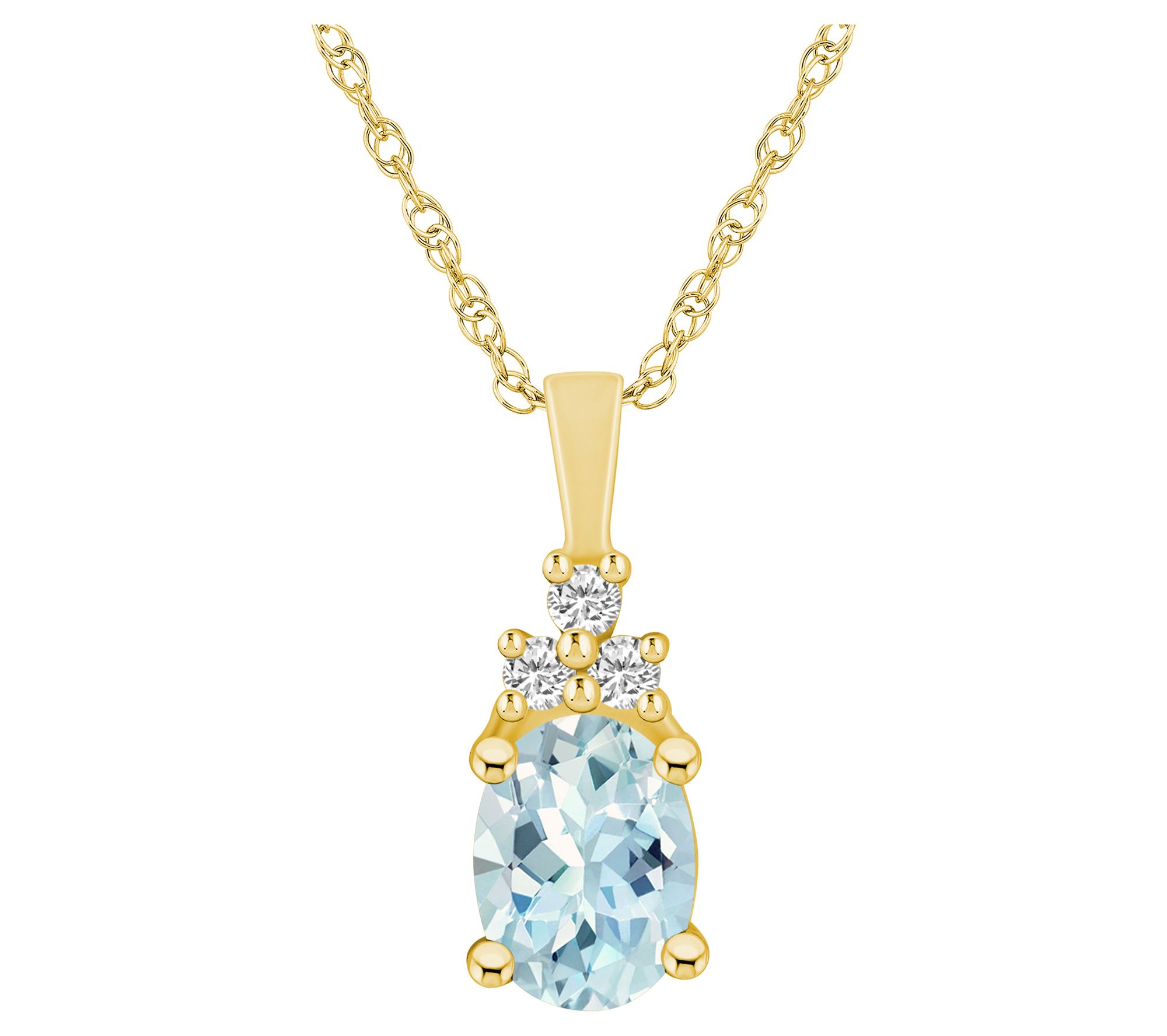 Affinity Gems Oval Aquamarine & Diamond Pendantw/ Chain, 14K