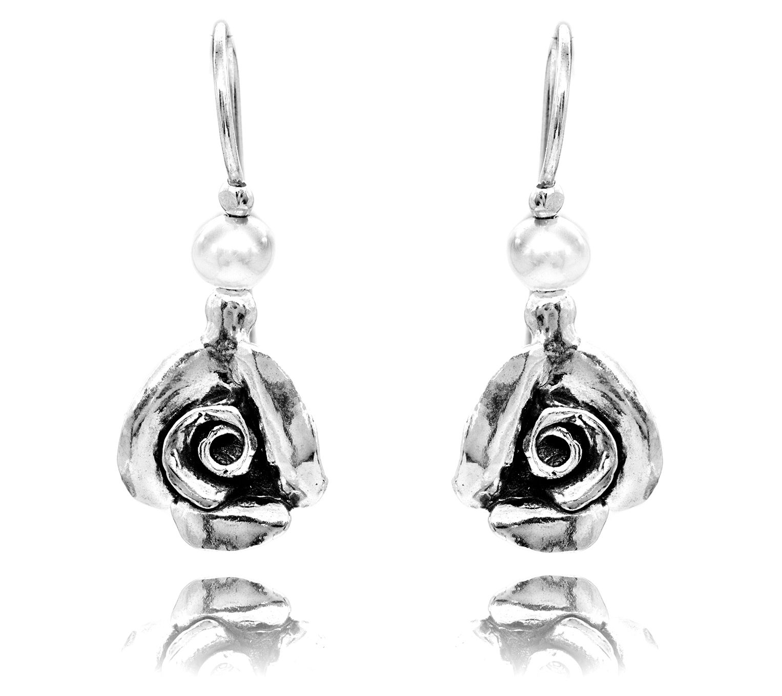 Or Paz Sterling Silver Cultured Pearl Rose Dangle Earrings