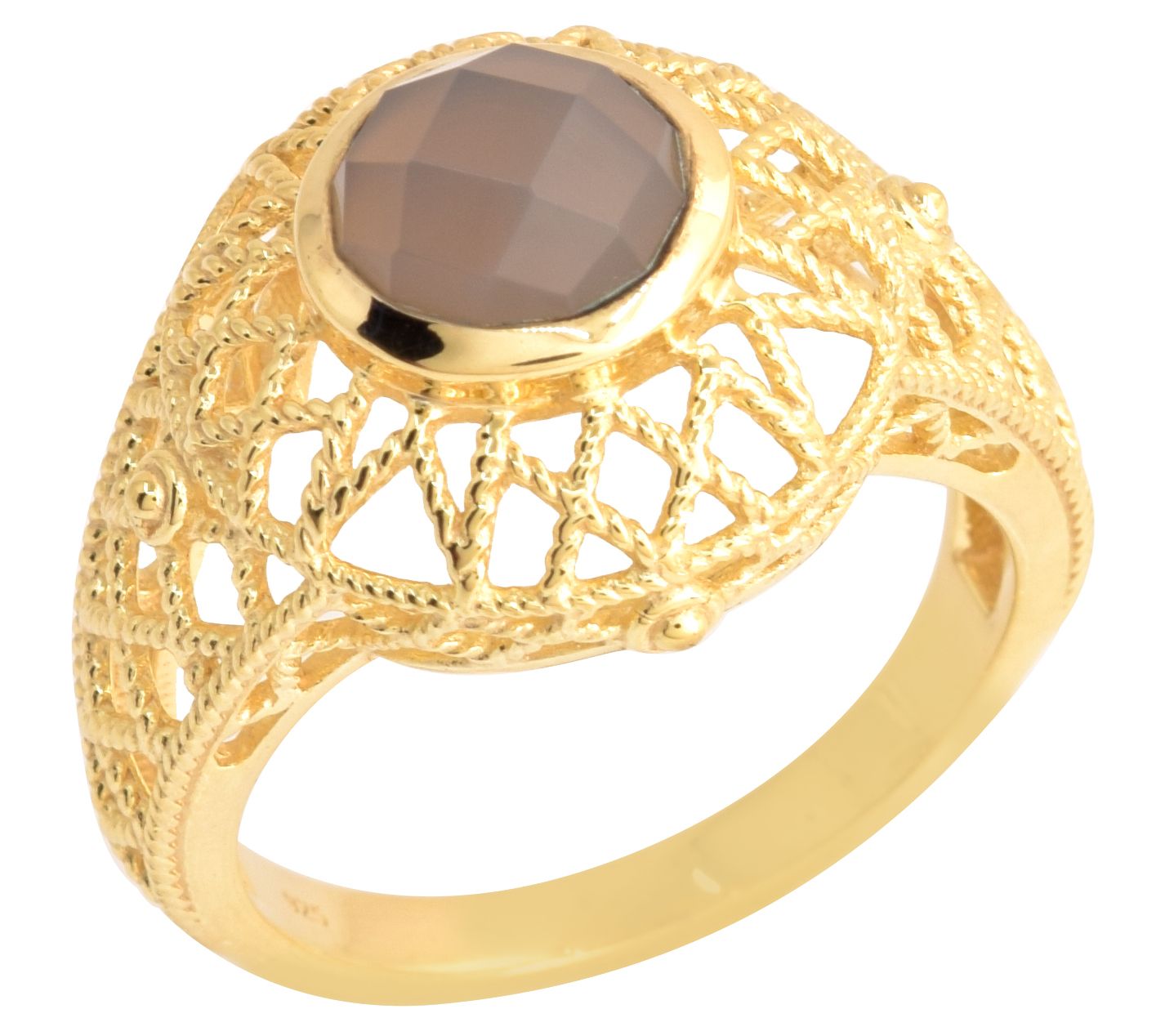 Artisan Crafted 14K Gold Plated Gray Chalcedony Ring
