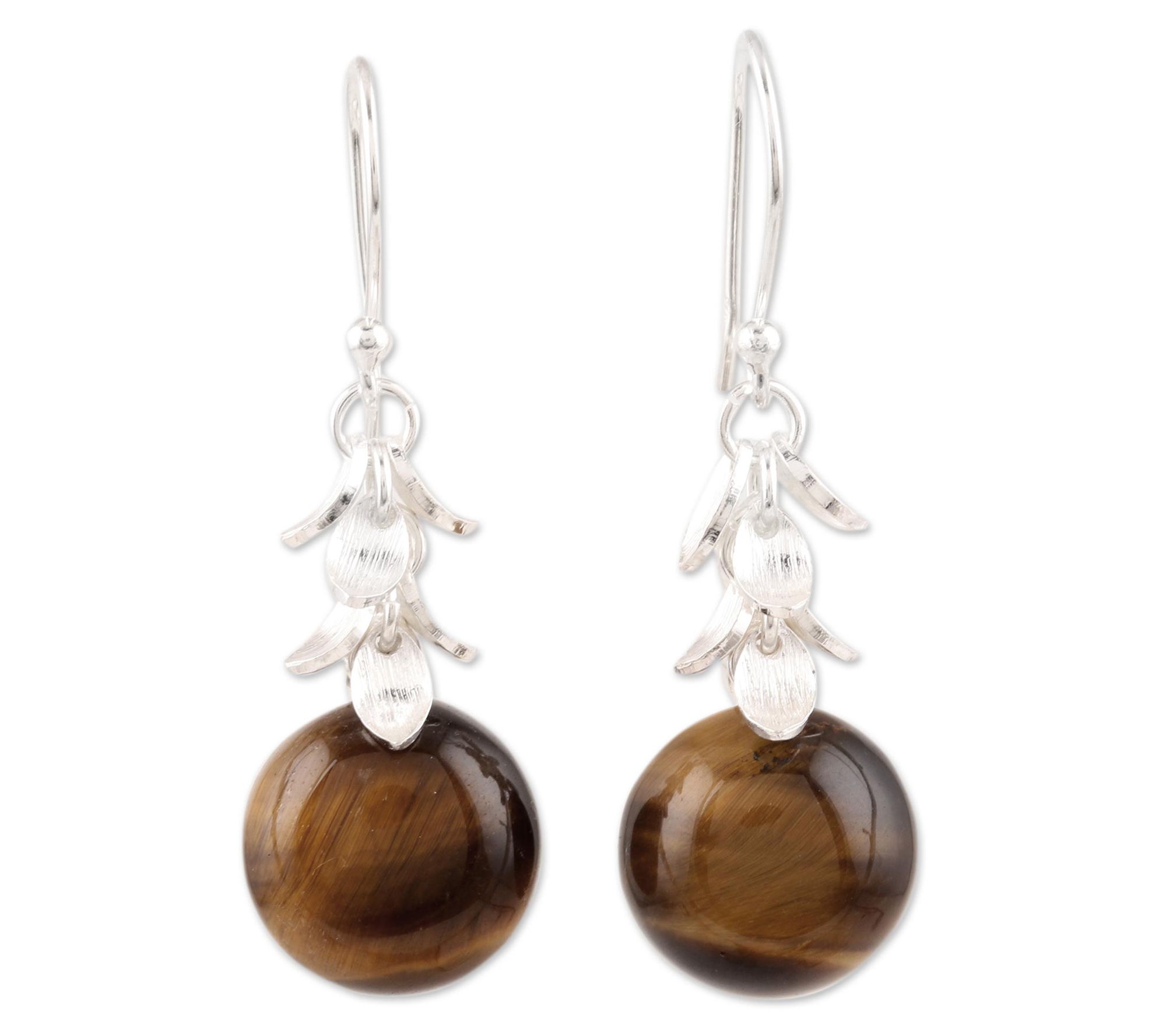 Novica Artisan Crafted Sterling Tiger's Eye Dan gle Earrings