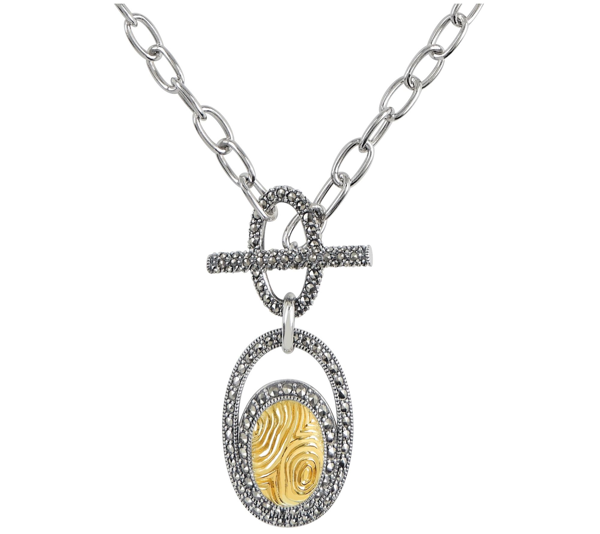 Suspicion Sterling Silver Marcasite Textured Toggle Necklace