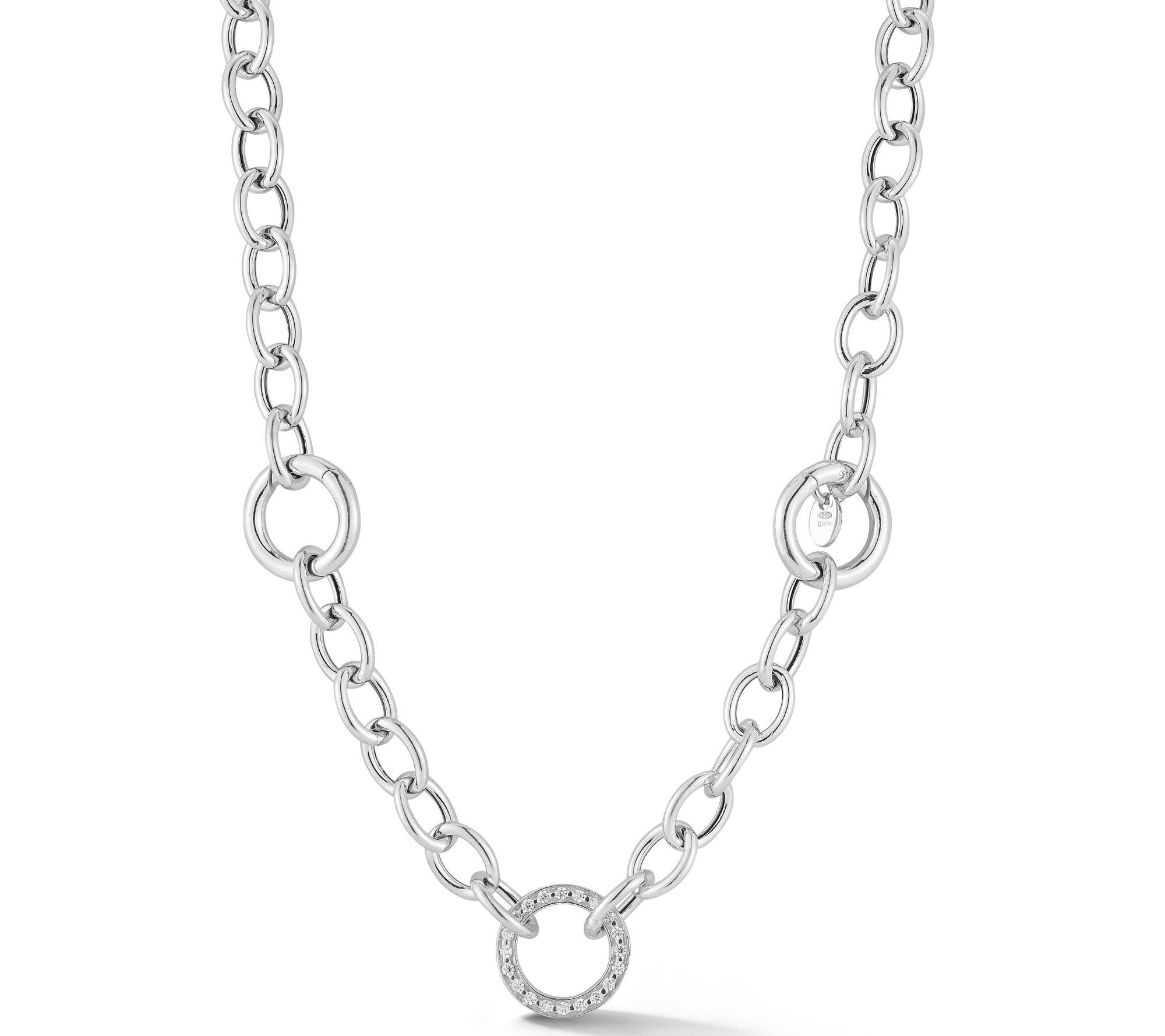 Italian Silver CZ Round and Oval Link Necklace,Sterling - QVC.com