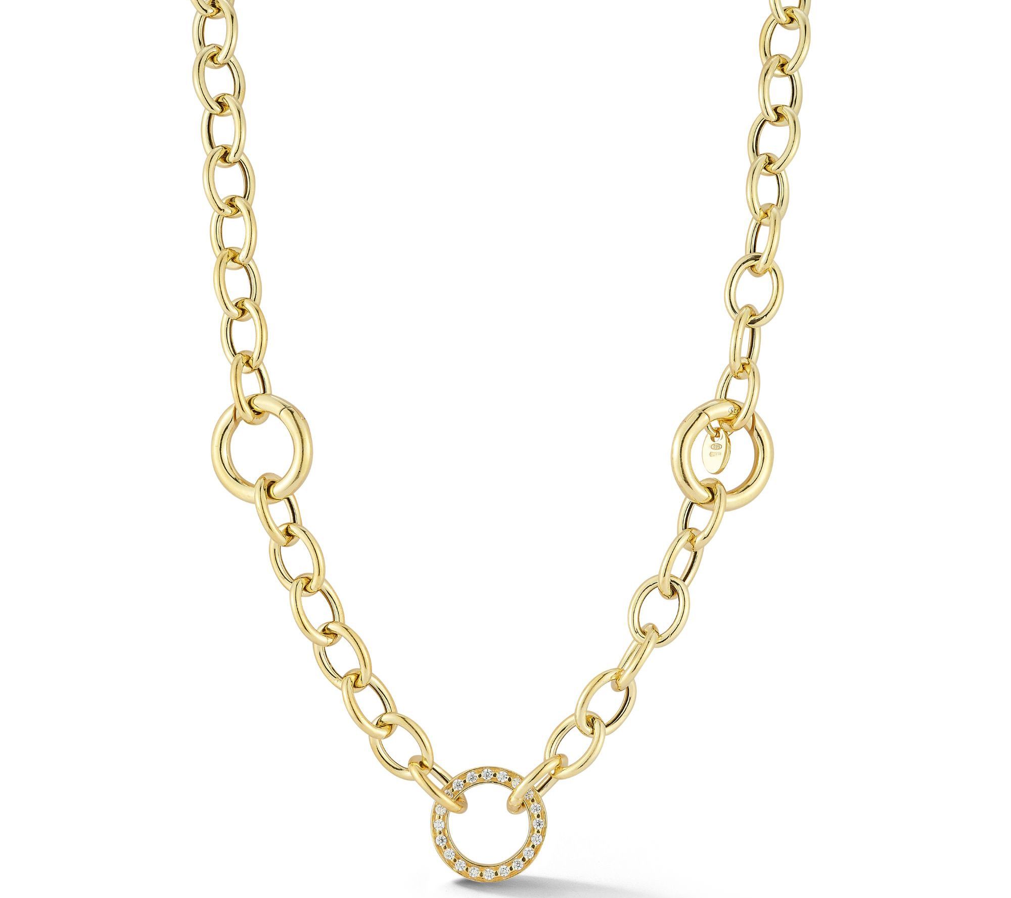 Italian Silver CZ Round and Oval Link Necklace,Sterling