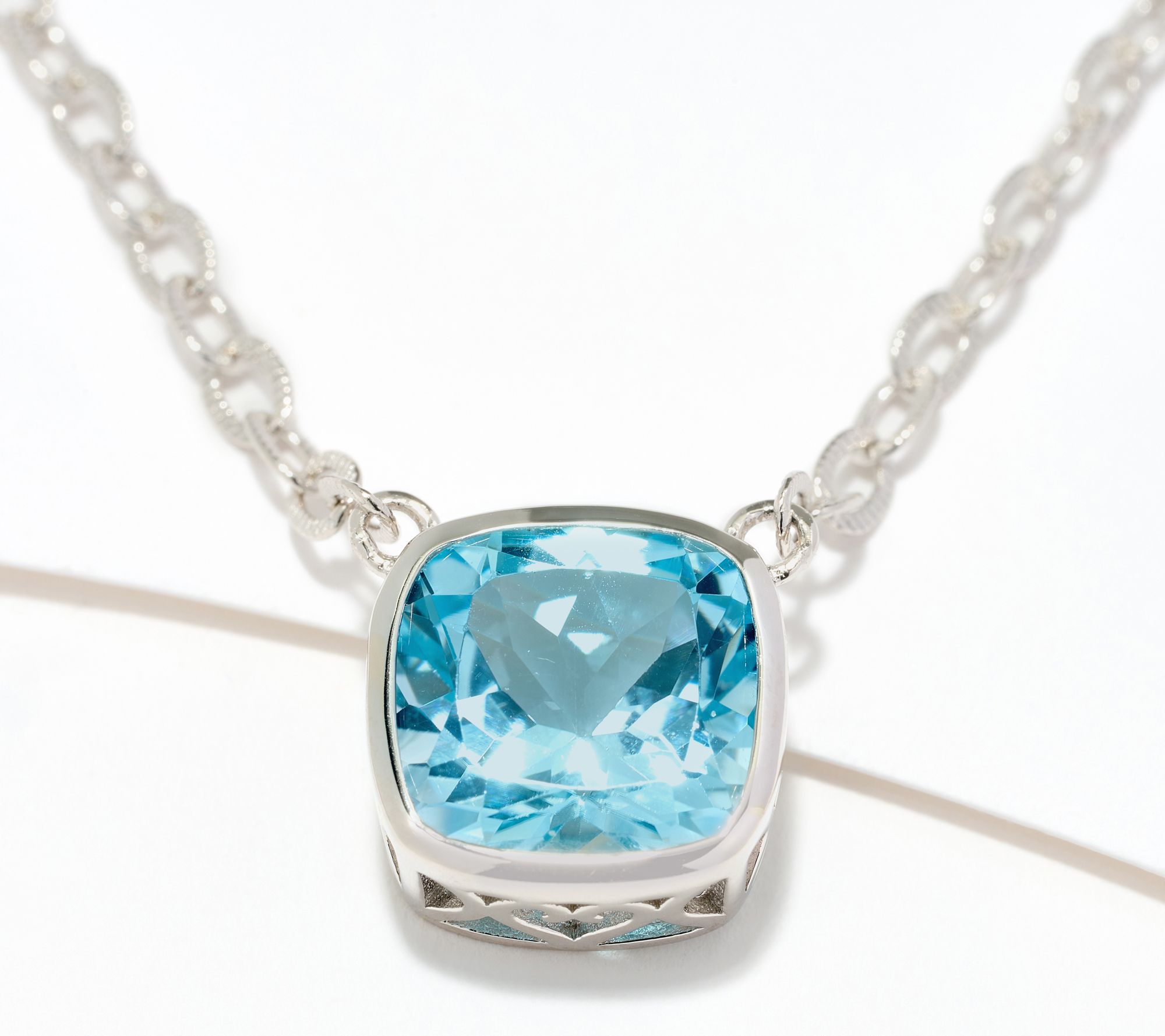 Affinity Gems Cushion Cut Bezel Set Gem Necklace, Sterling Silver
