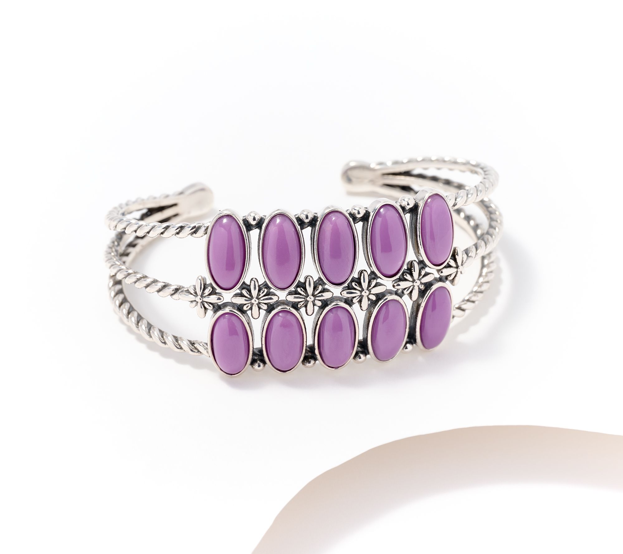 American West Sterling Double Row Gemstone Concha Cuff