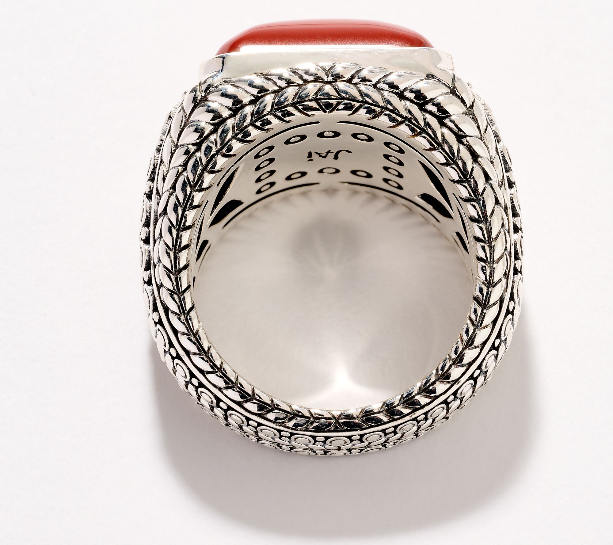 JAI Sterling Silver Cabochon Gemstone Textured Ring - QVC.com