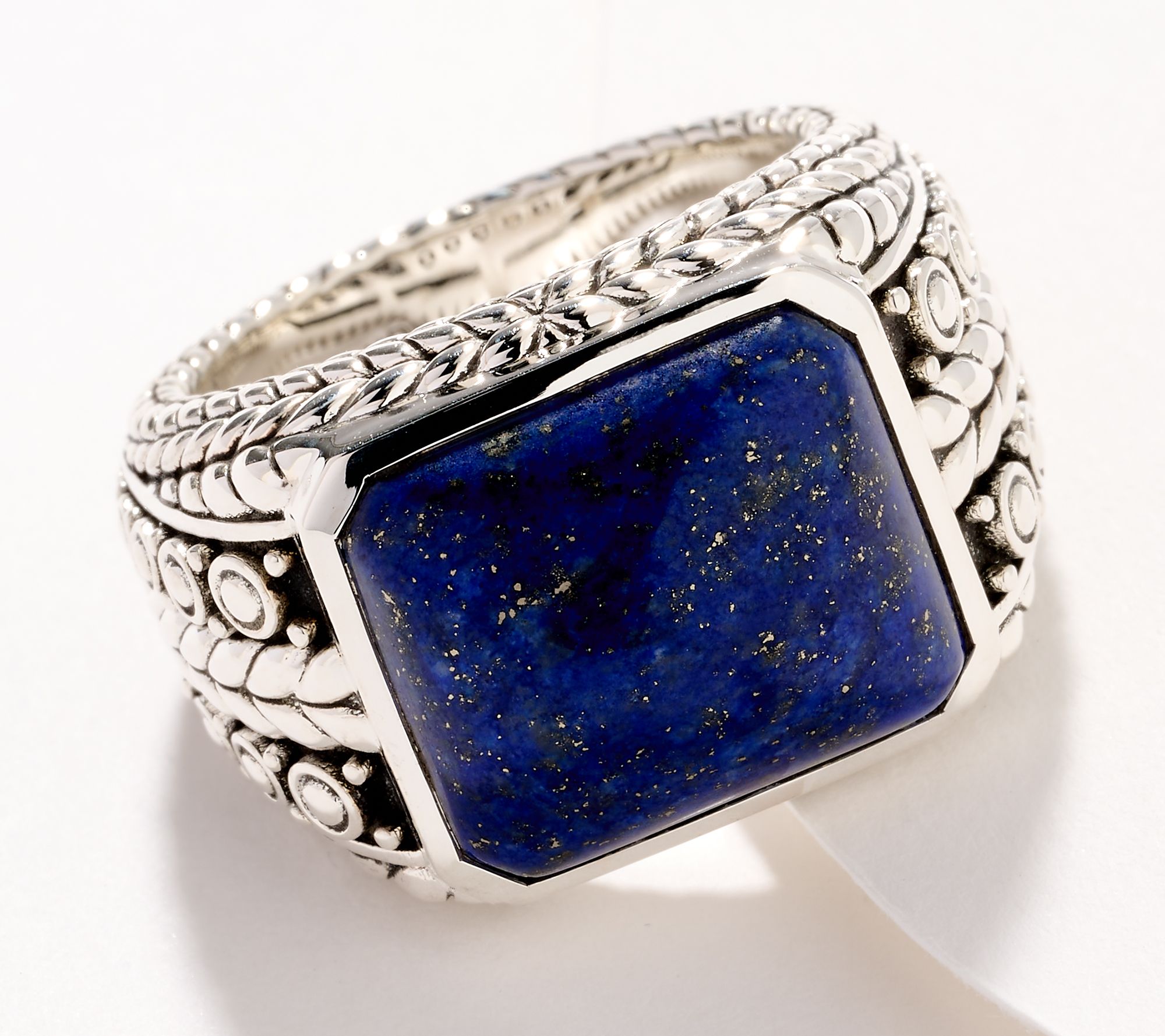 JAI Sterling Silver Cabochon Gemstone Textured Ring