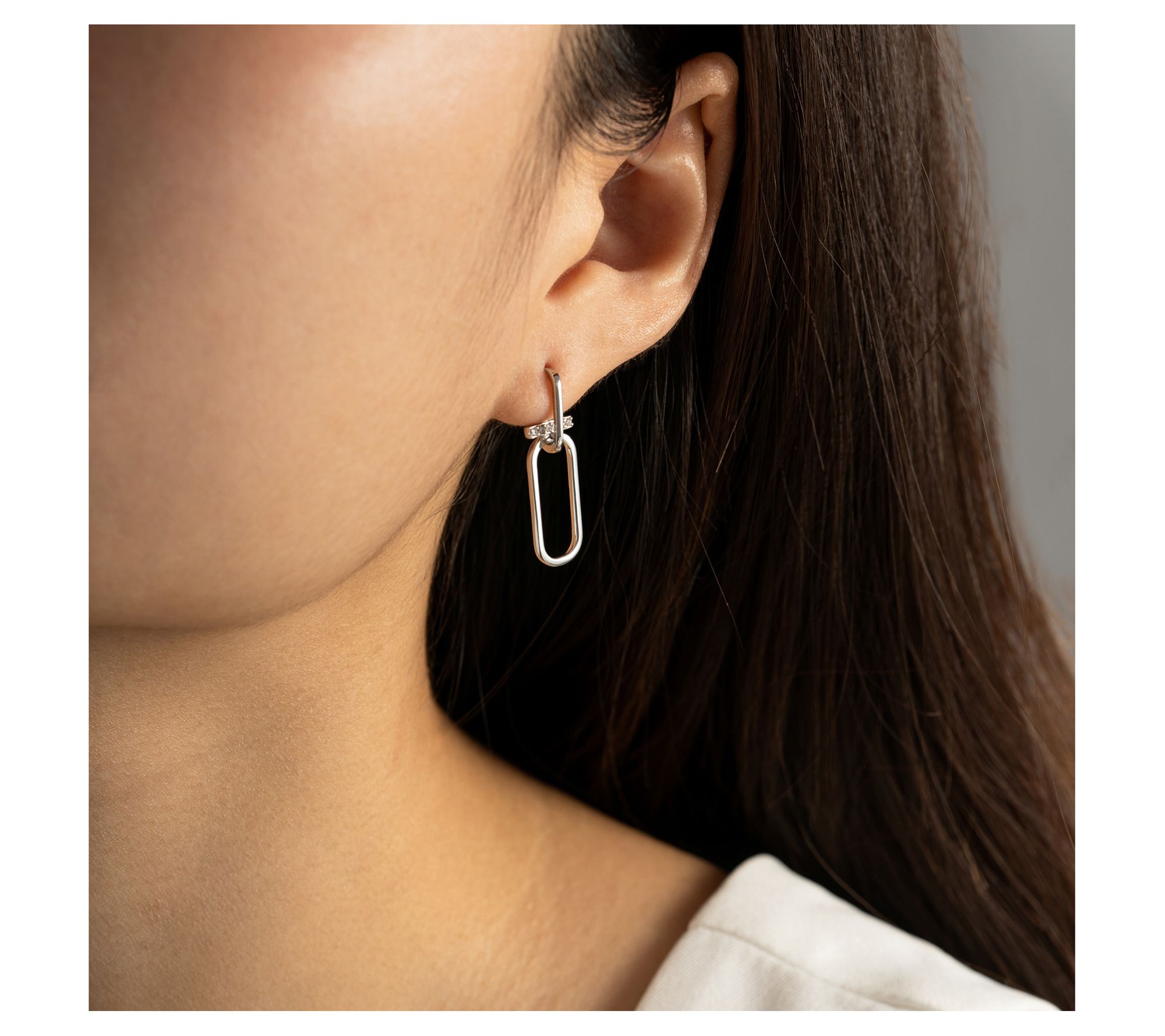 Sterling Silver Cubic Zirconia Bar & Oval HoopEarrings - QVC.com Sterling Silver Cubic Zirconia Bar & Oval HoopEarrings - QVC.com