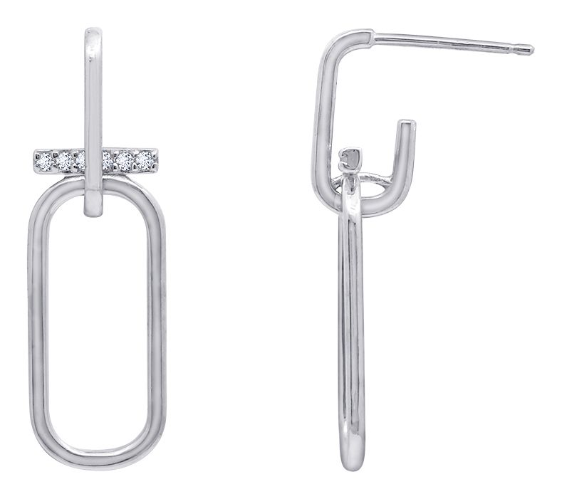 Sterling Silver Cubic Zirconia Bar & Oval HoopEarrings