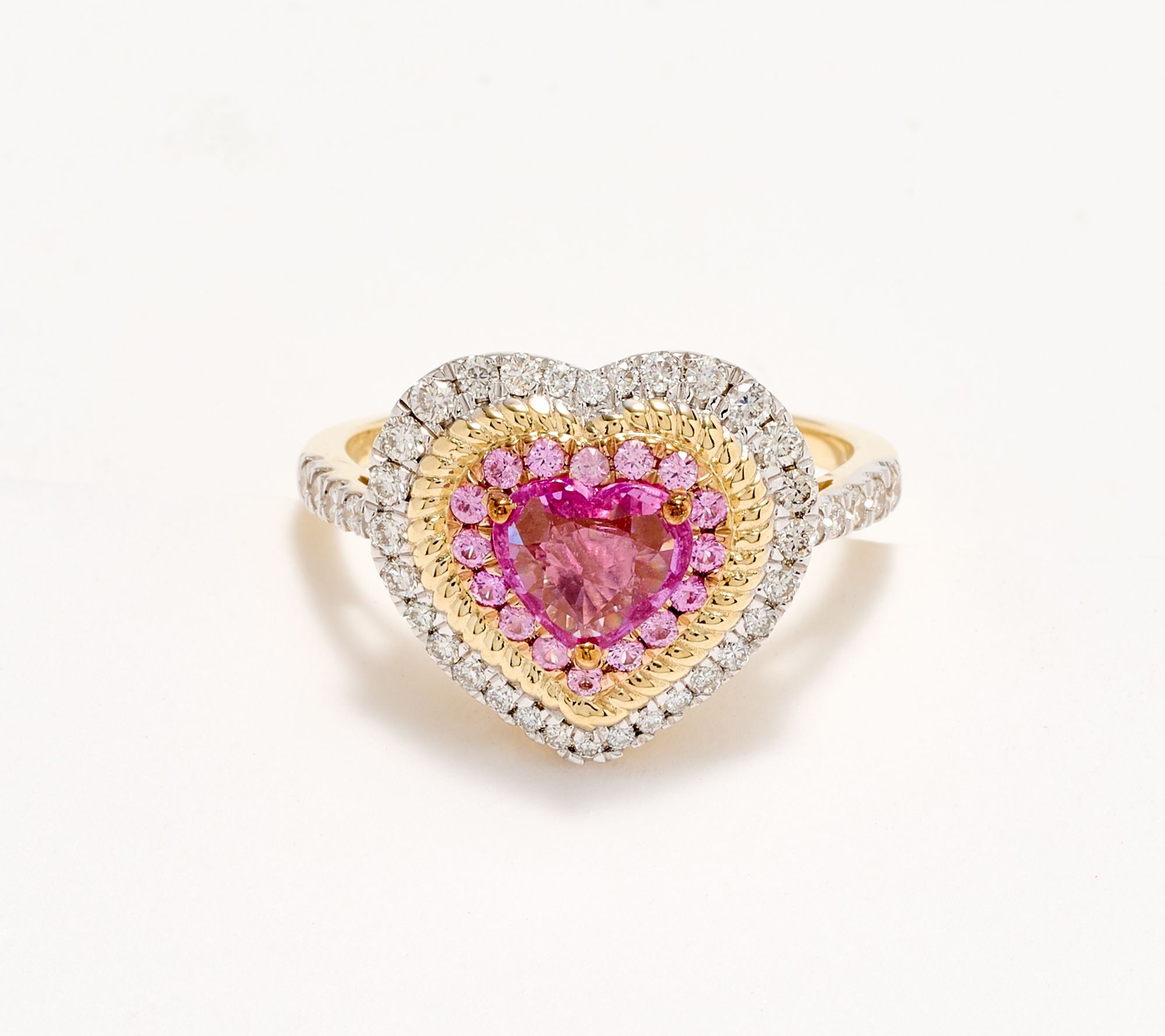 KALLATI Pink Sapphire & Diamond Heart Ring, 14K Gold